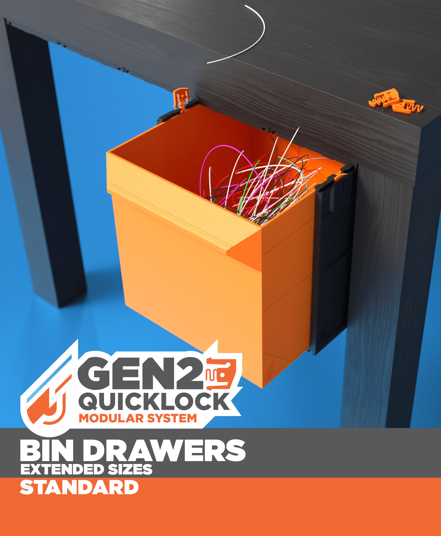 GEN2 Bin Drawers - Extended Sizes - STANDARD 3d model