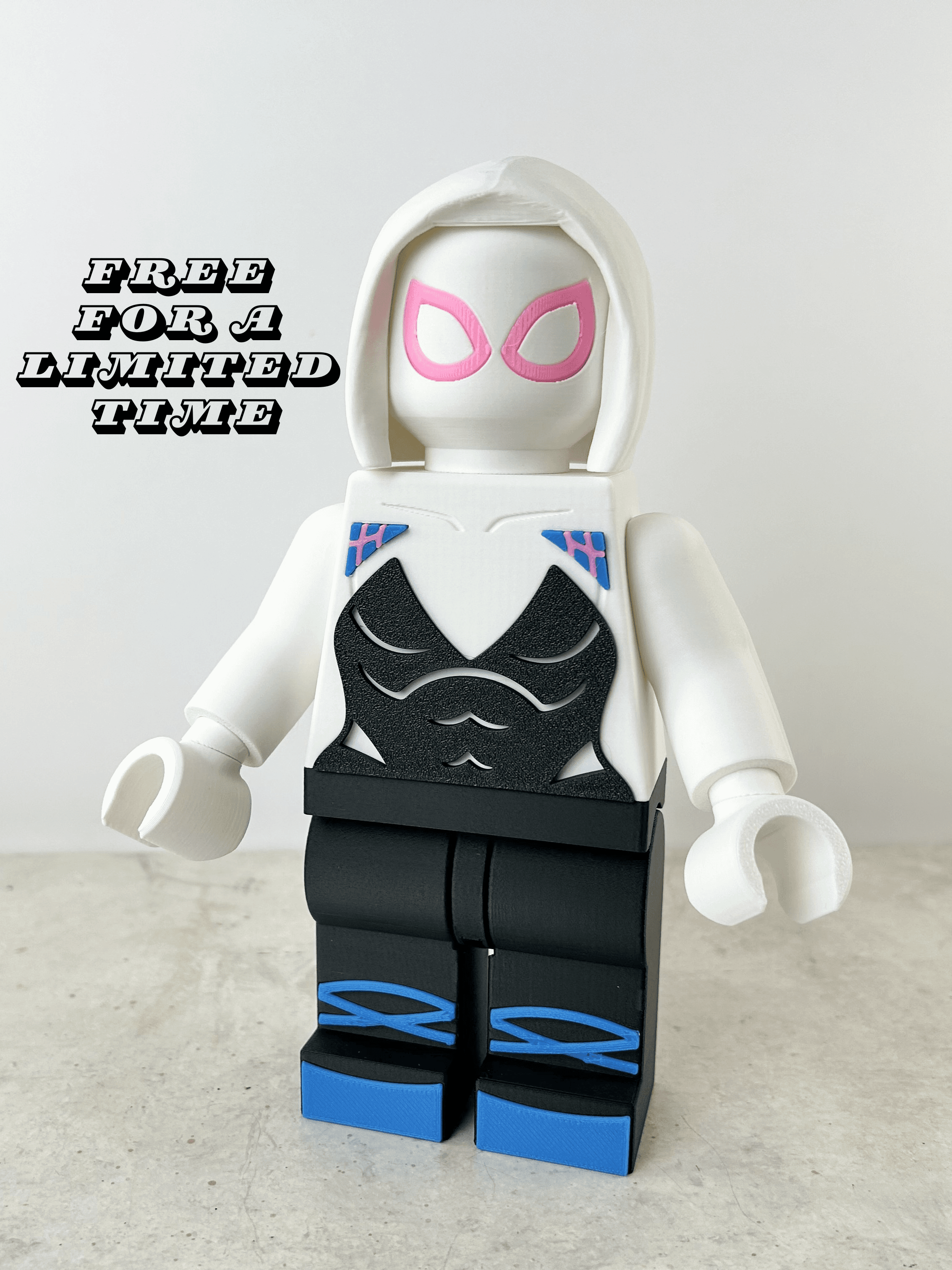 Spider-Gwen (6:1 LEGO-inspired brick figure, NO MMU/AMS, NO supports, NO glue) 3d model