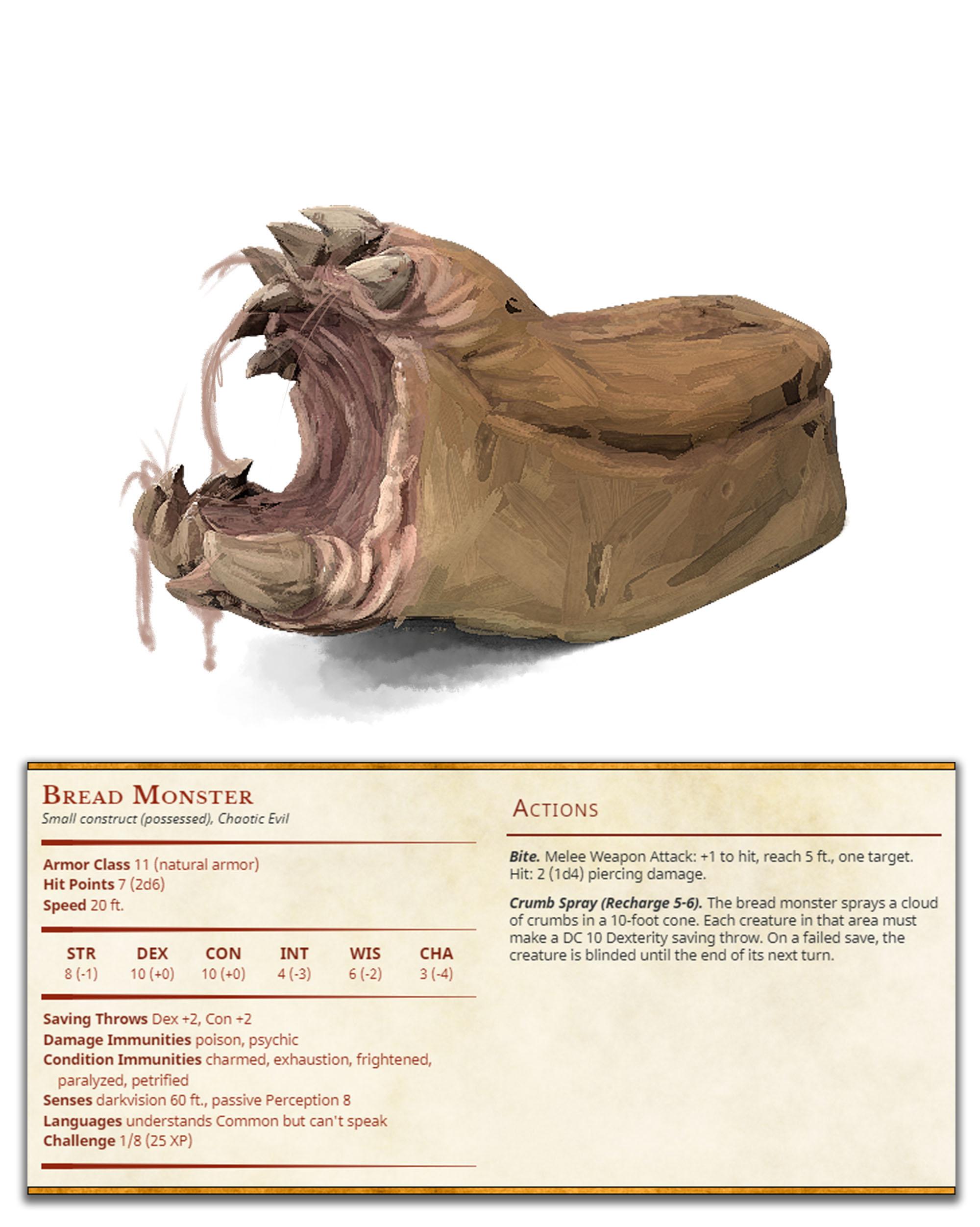 Bread Monster - Possessed Bakery - PRESUPPORTED - Illustrated and Stats - 32mm scale			 3d model