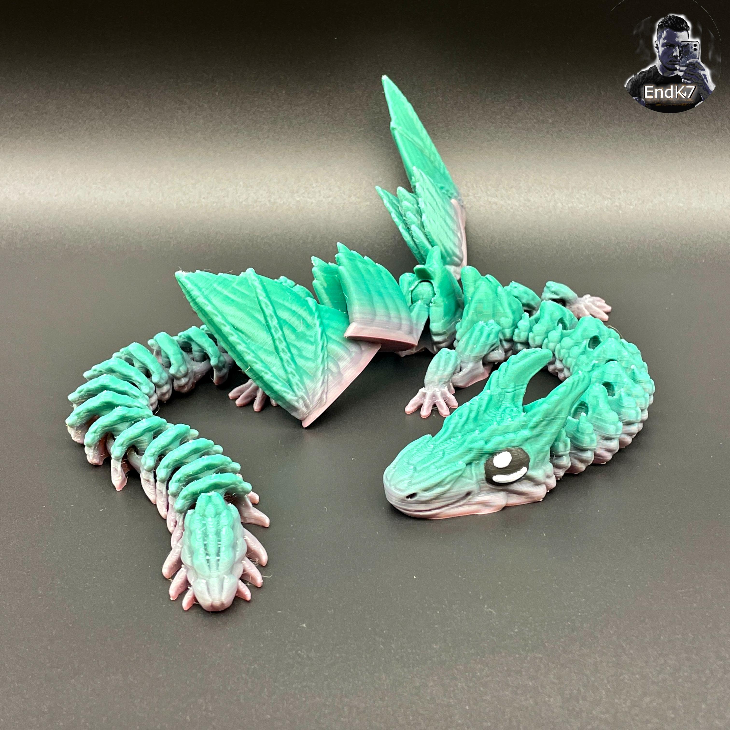 Big Grass Dragon - Winged  - Articulated - Flexi - Print in Place - No Supports - Fantasy 3d model