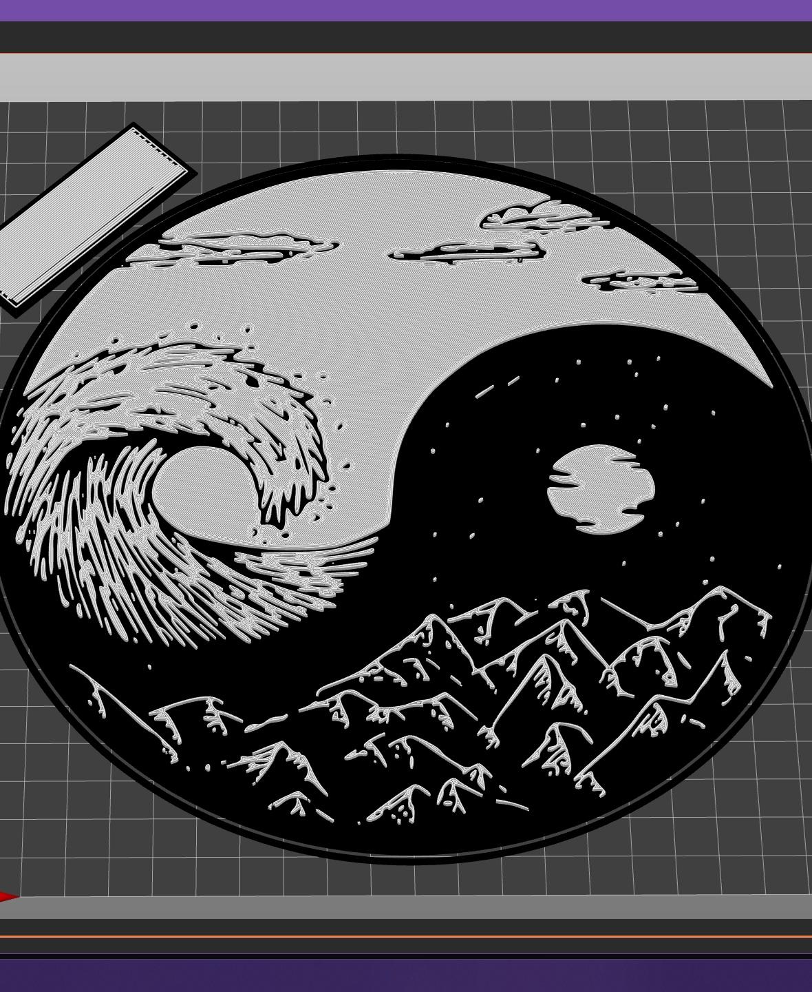Wave and mountains Yin Yang 3d model