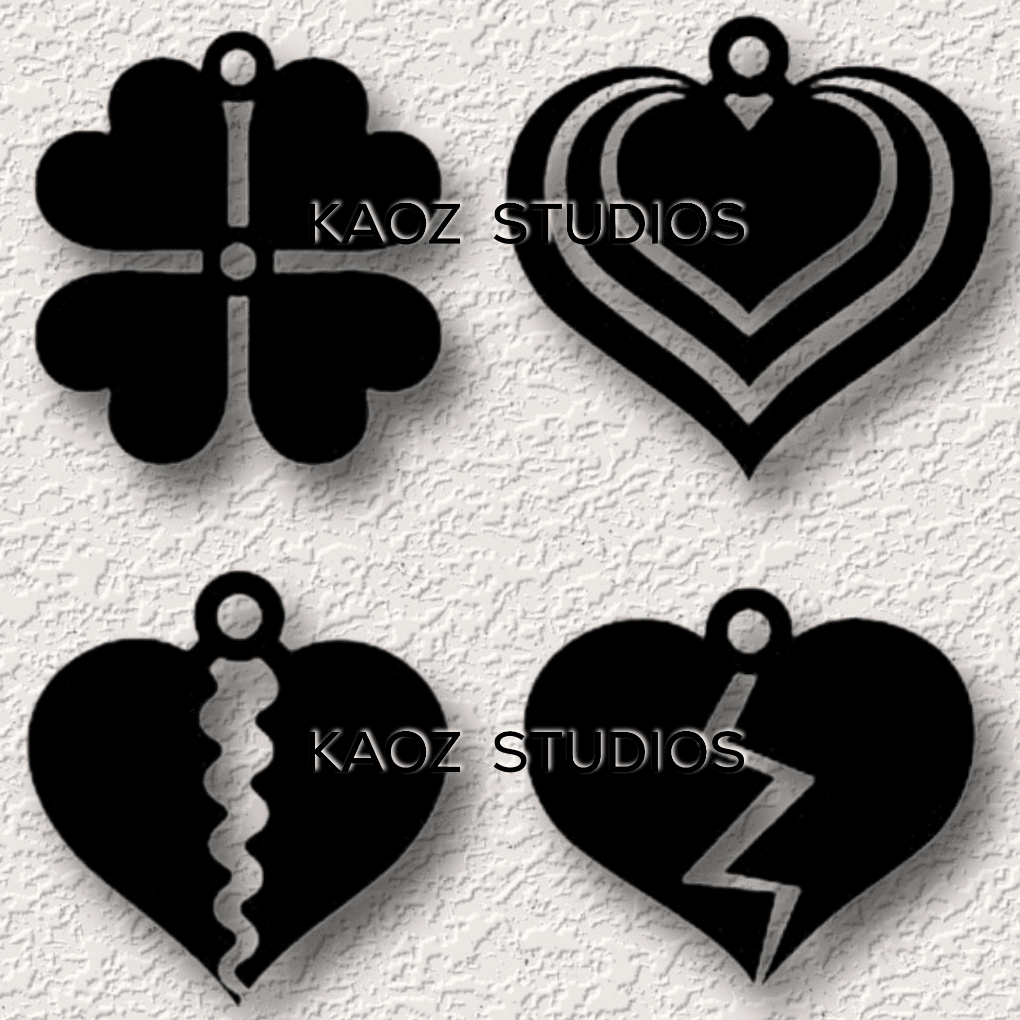 4 heart pendants valentines day jewelry broken heart keychain luck charm 3d model