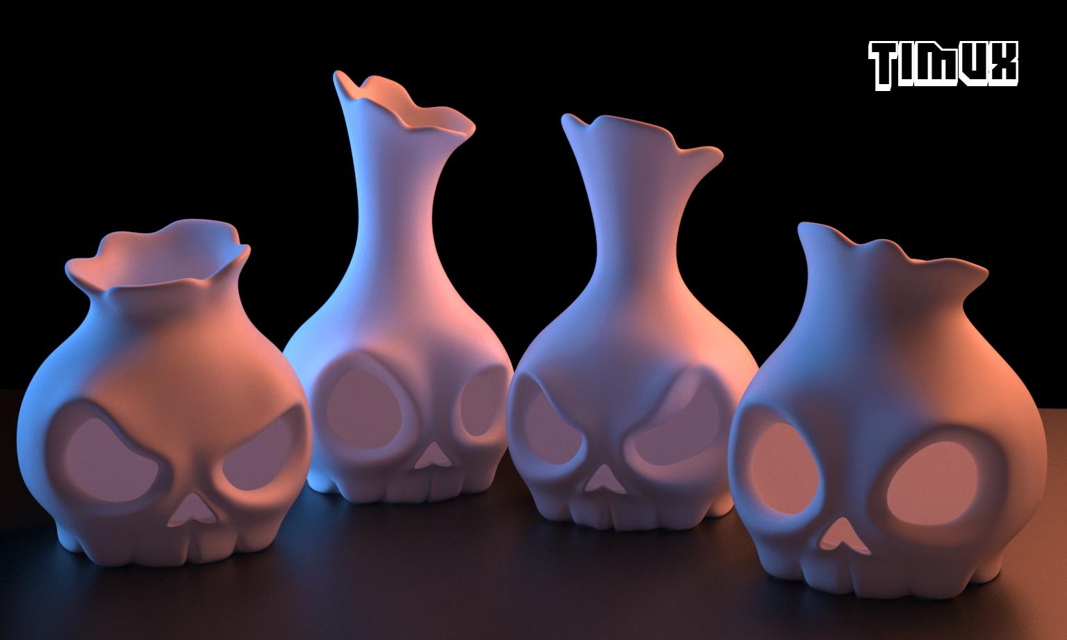 PACK OF 4 SKULL VASES 3d model