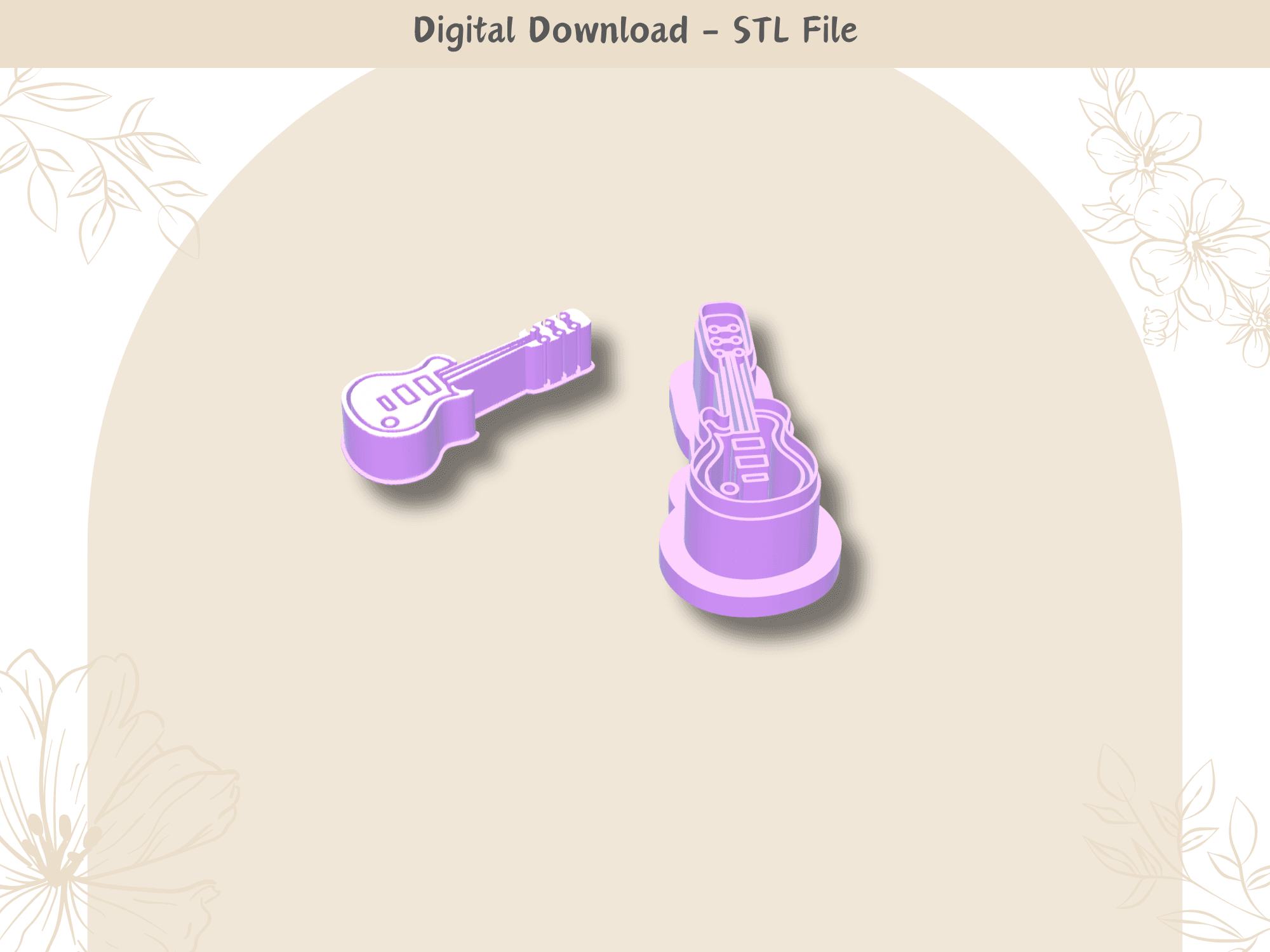 Guitar Clay Cutter for Polymer Clay | Digital STL File | Clay Tools | 4 Sizes Summer Clay Cutters, 2 3d model