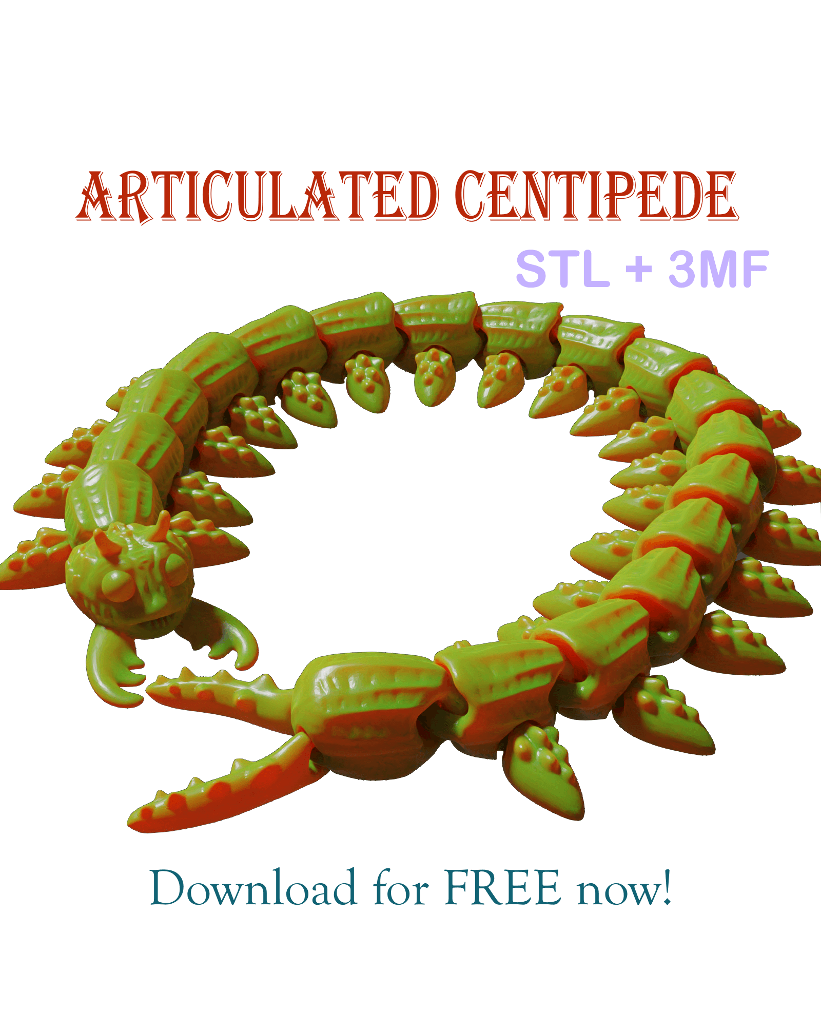 Centipede 2 - Articulated - Print-in-Place - dragon eater 3d model
