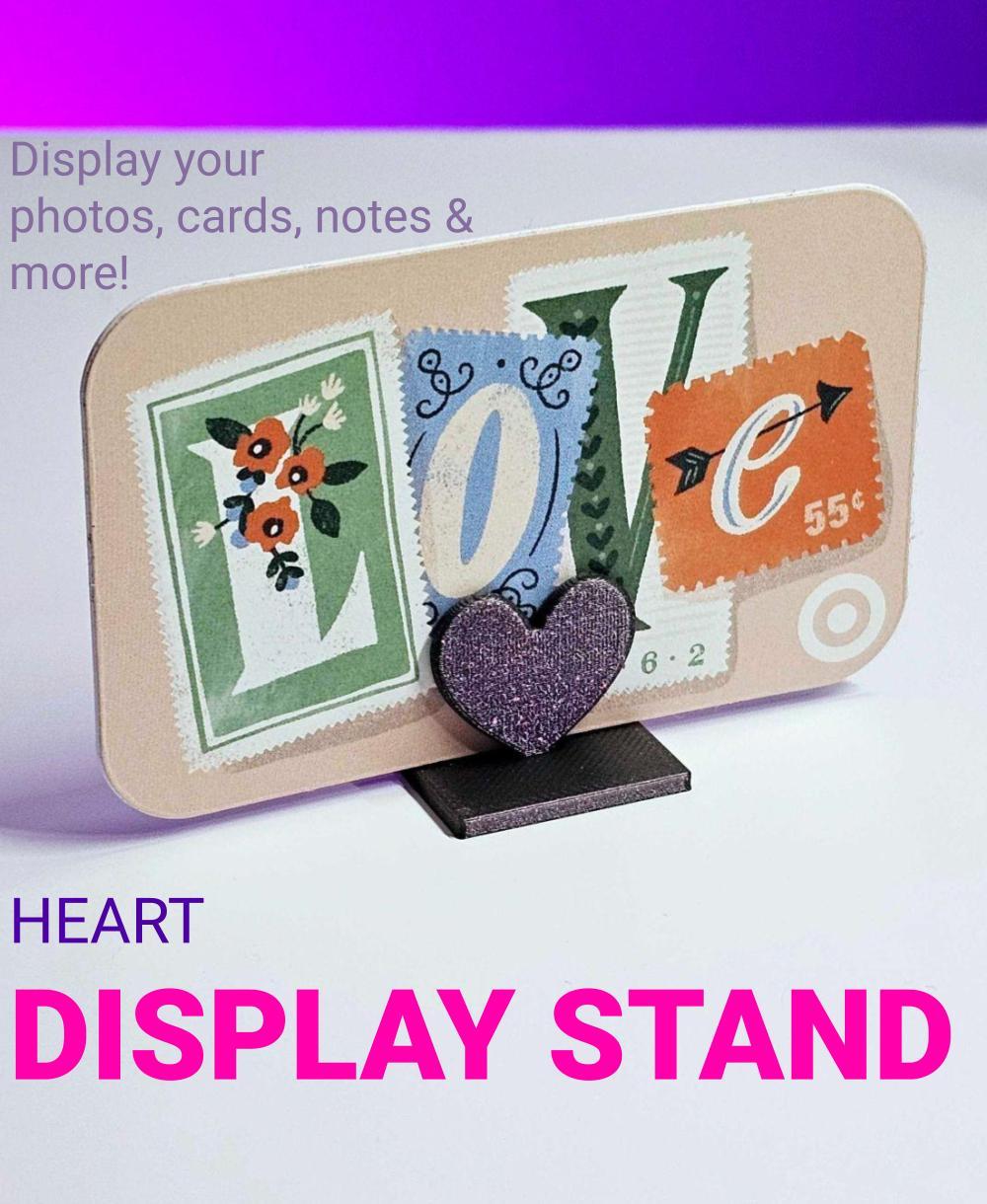 Heart display stand | Holder for photos, cards, notes and more! | Cute love theme accessory 3d model