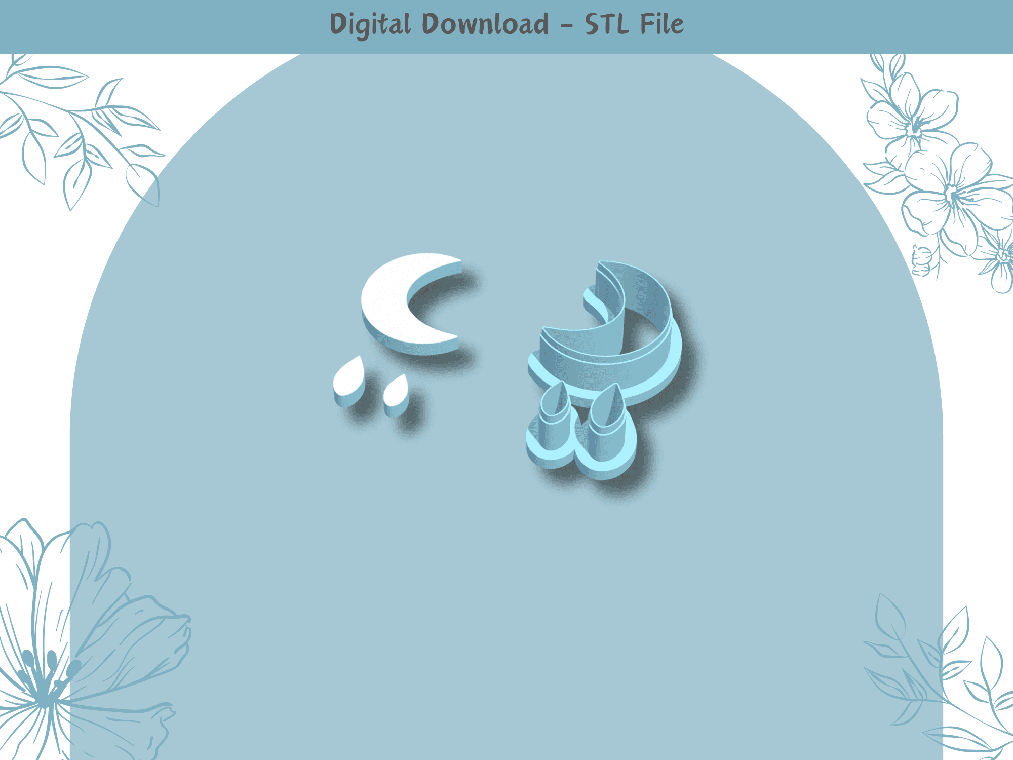Crescent Moon and Teardrop Clay Cutter for Polymer Clay | Digital STL File | Clay Tools | 4 Sizes 3d model