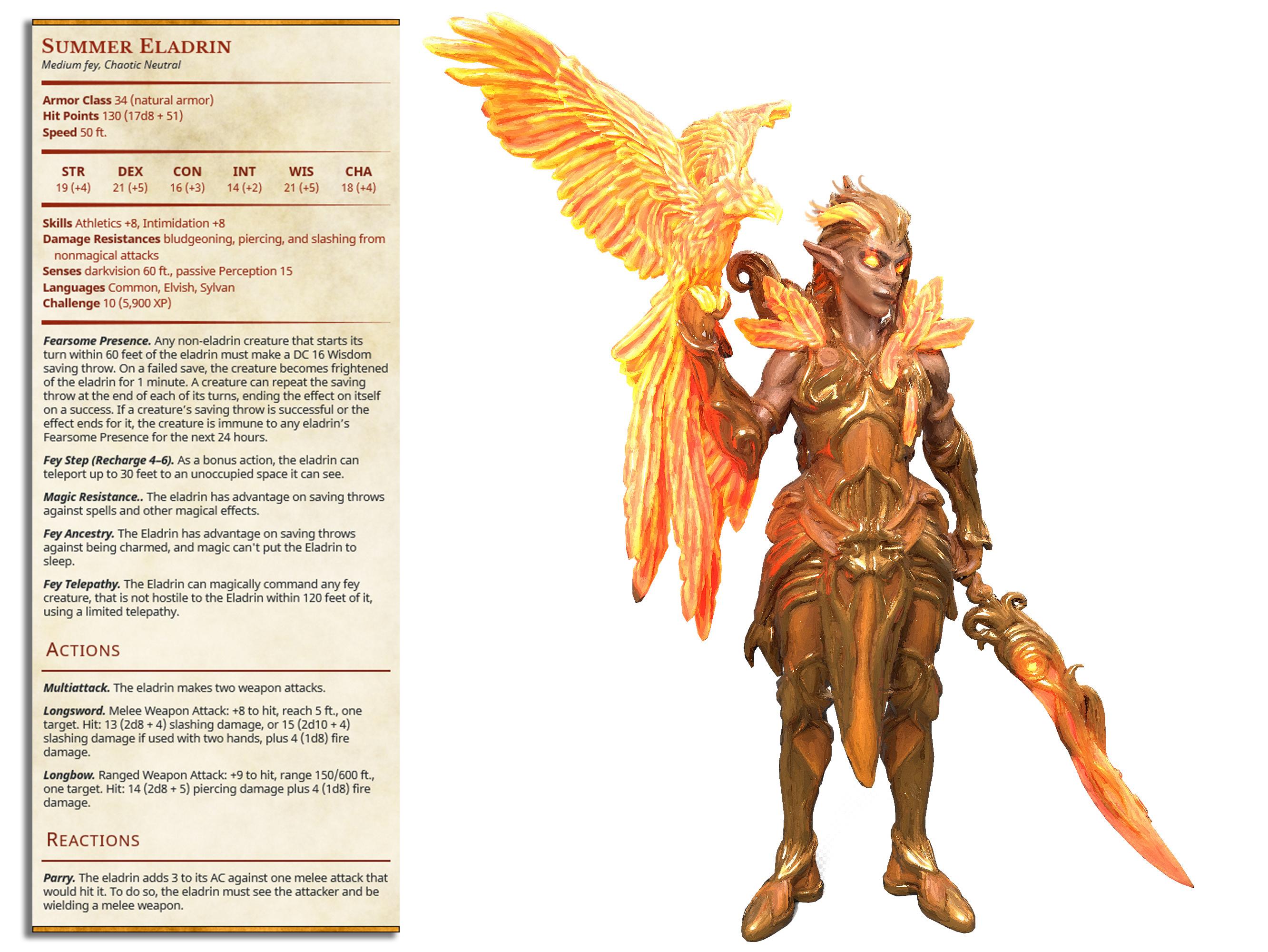 Summer Eladrin - Faywild Vs Shadowfell 2 - PRESUPPORTED - Illustrated and Stats - 32mm scale			 3d model