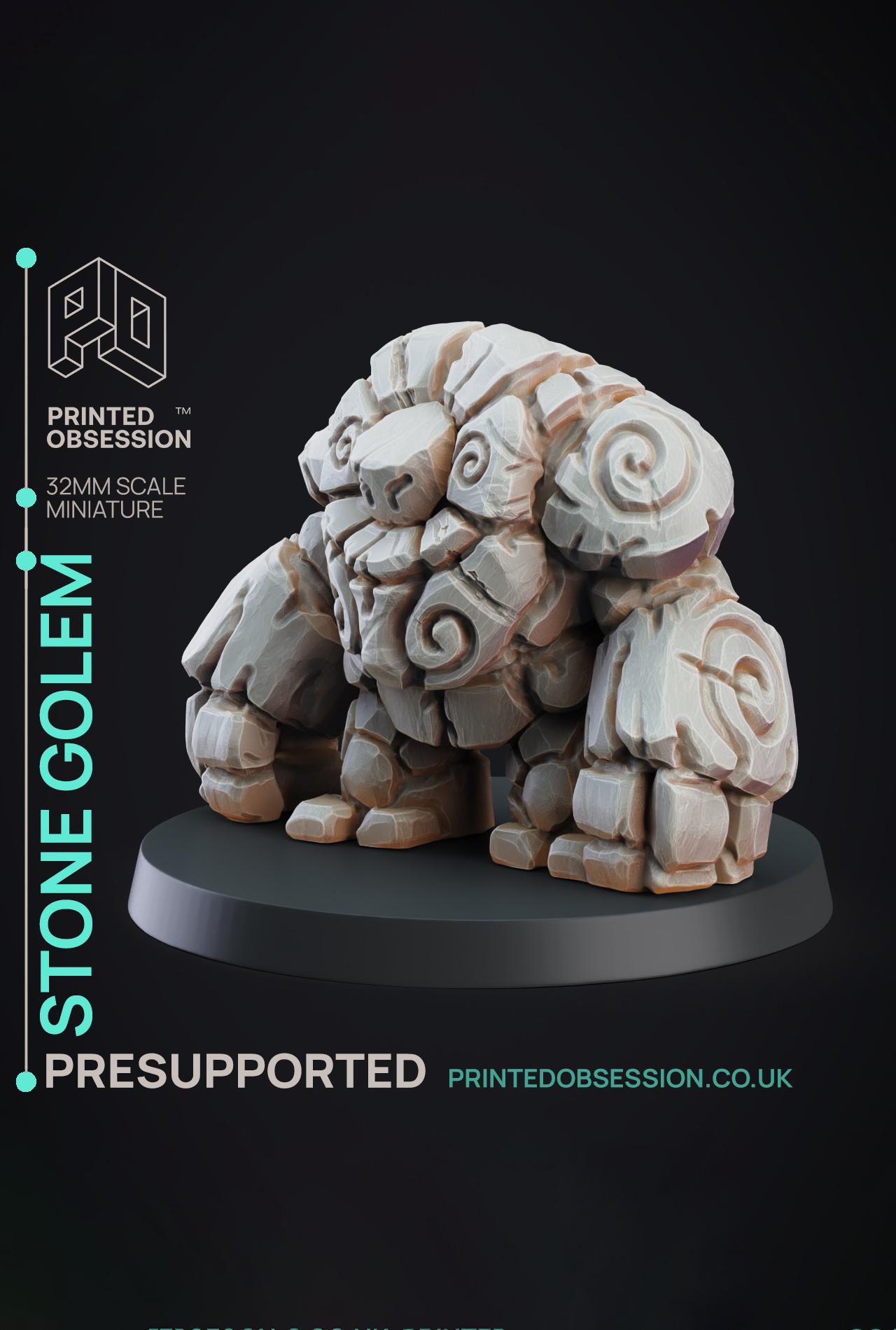 Stone Golem - Constructs - PRESUPPORTED - Illustrated and Stats - 32mm scale			 3d model