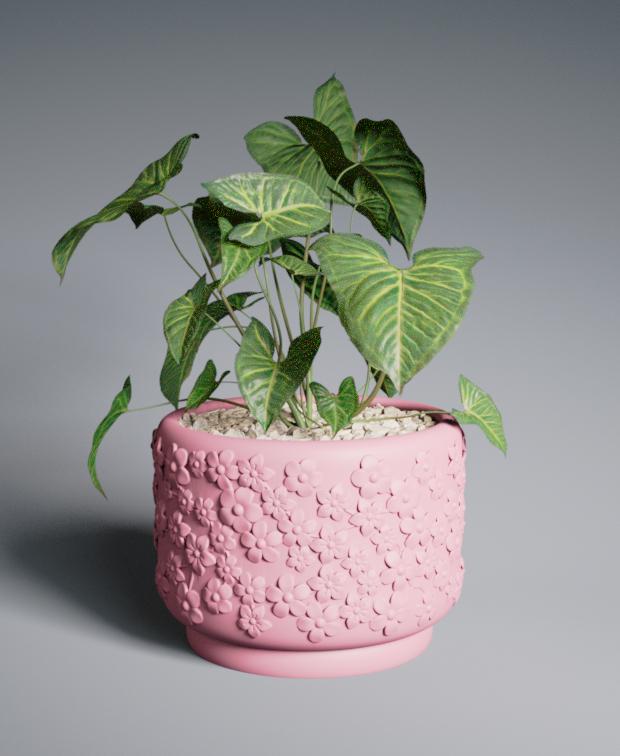Planter Pot Cherry Blossom with Rounded Base 3d model