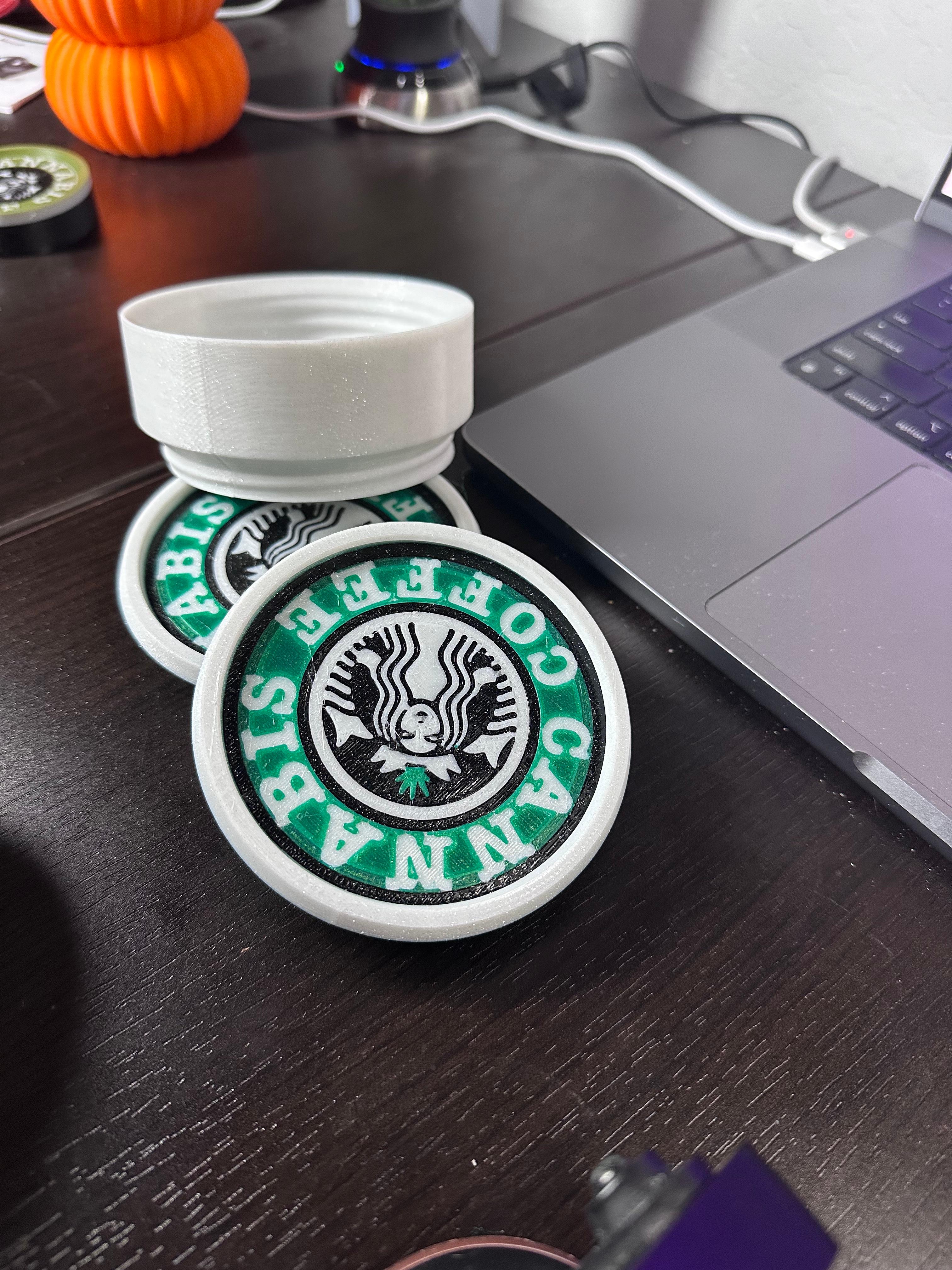 Cannab*s & Coffee - Coaster, Stash, Set. Threaded and stackable  3d model