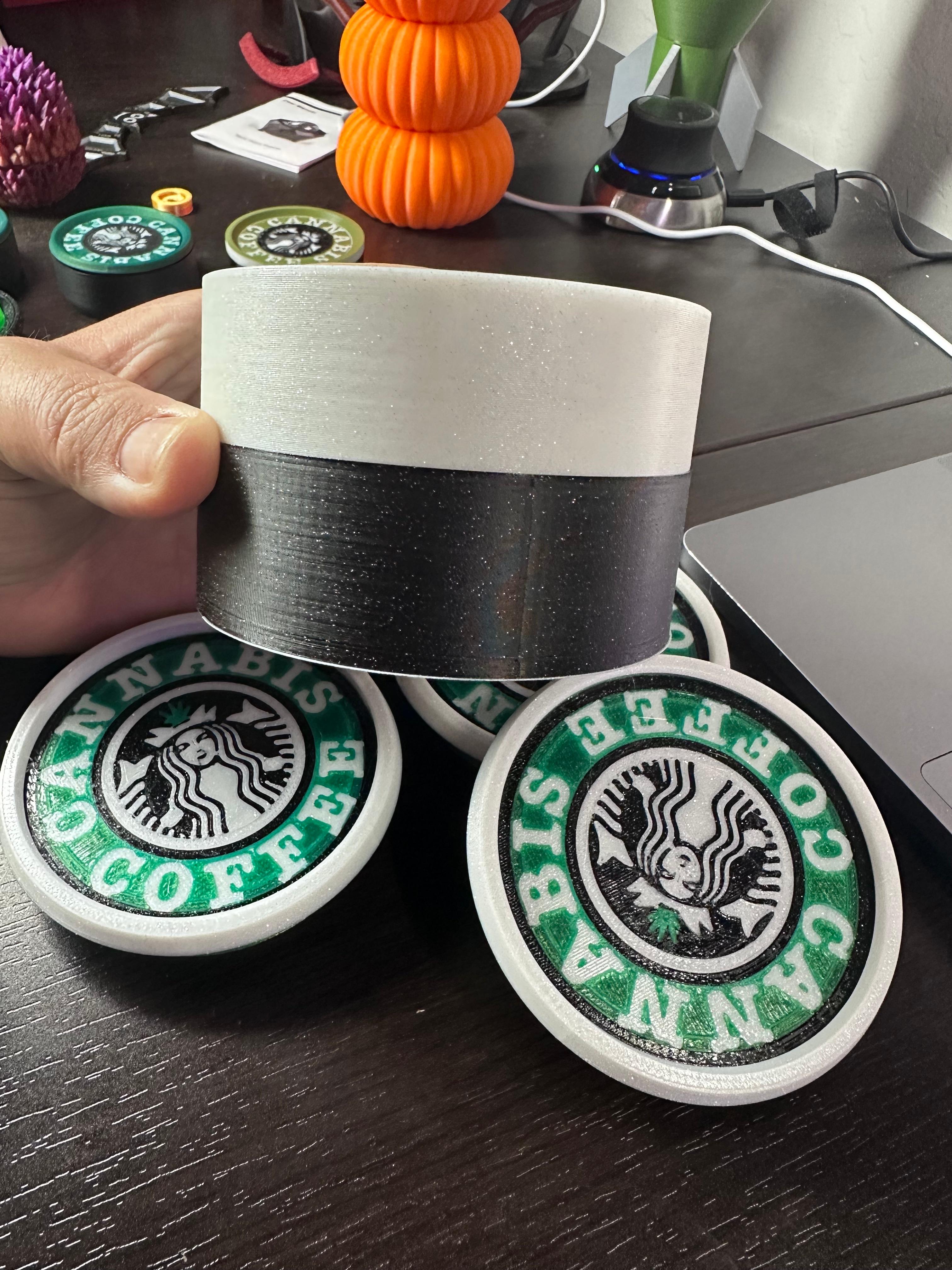 Cannab*s & Coffee - Coaster, Stash, Set. Threaded and stackable  3d model
