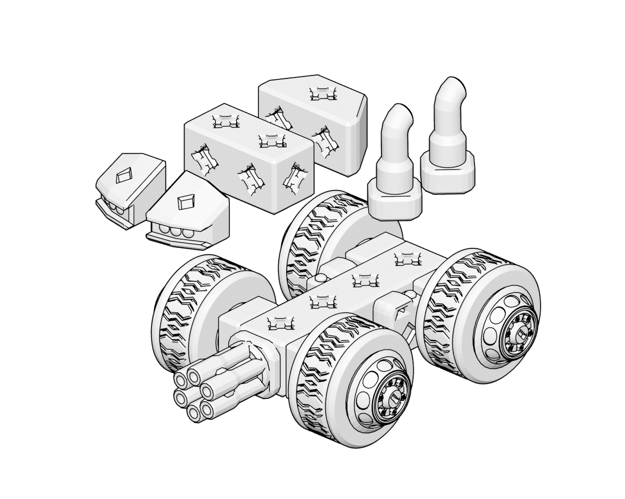 PrintABlok Gatlin Truck Articulated Vehicle Construction Toy 3d model