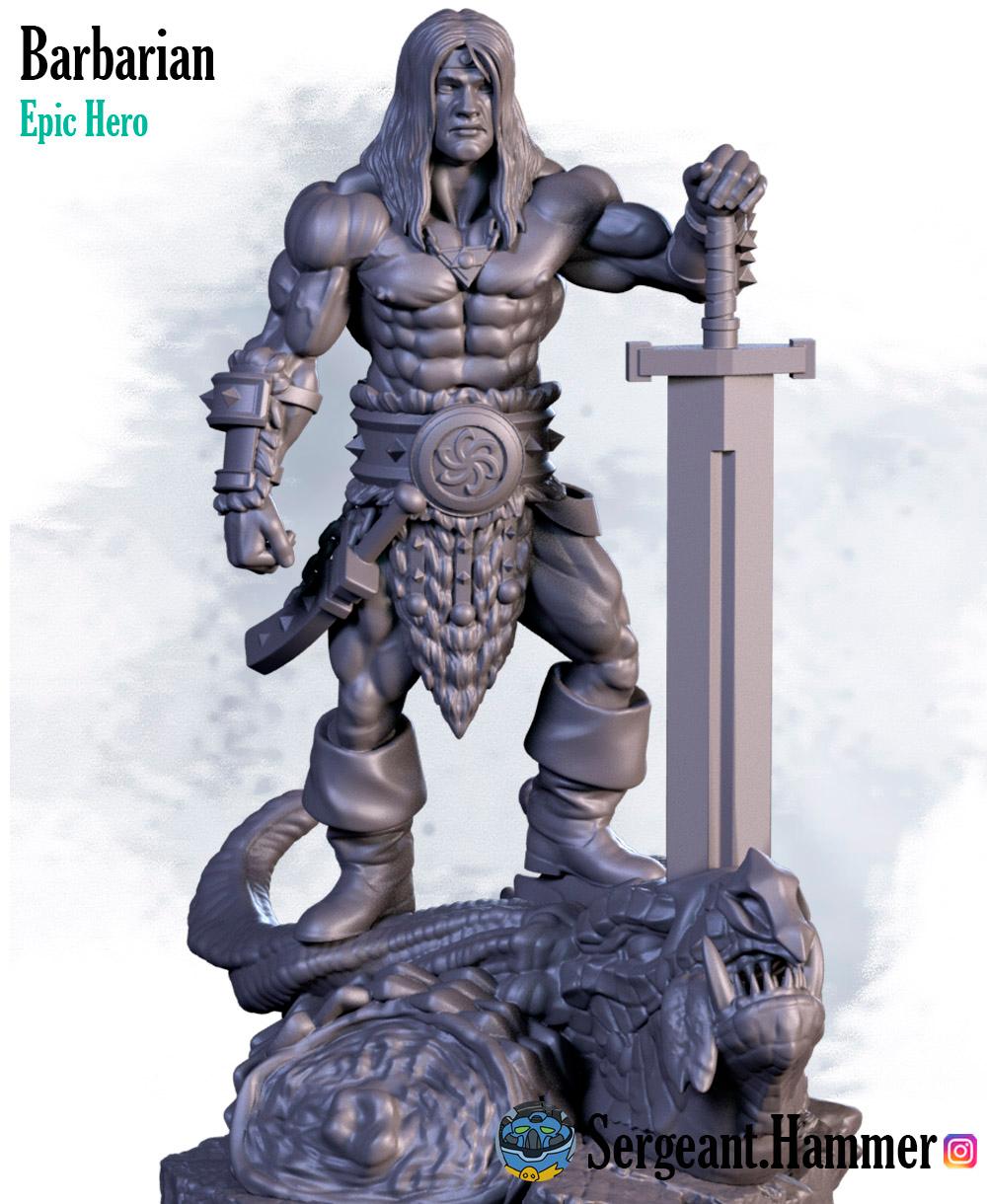 Barbarian on dragon head 3d model