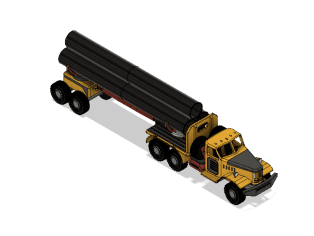 Yellow Zil Pipe Truck with Movements 3d model