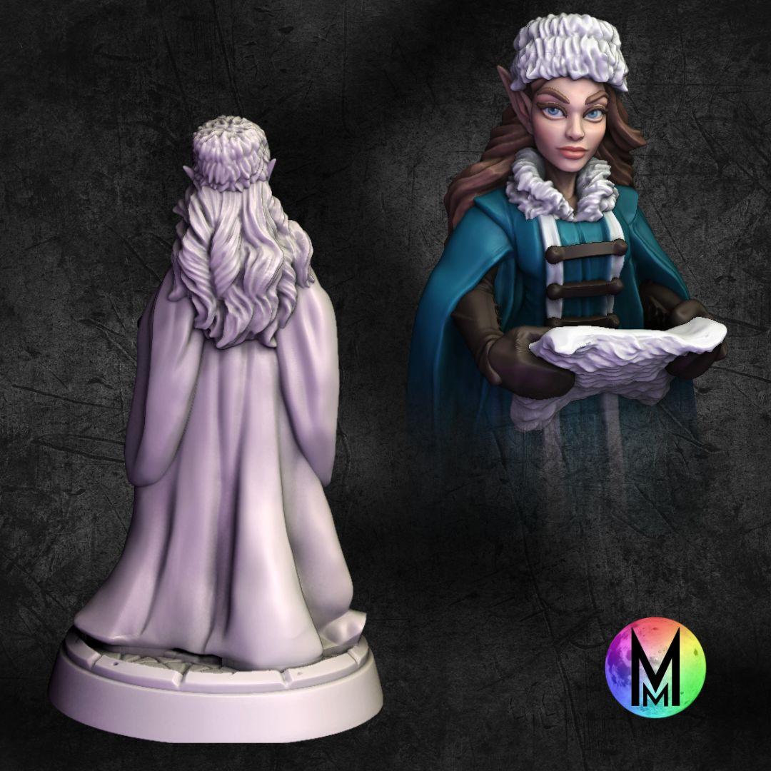 Female Elf Wizard - Aspen the Female Wizard ( Female frost elf wizard with scroll) 3d model