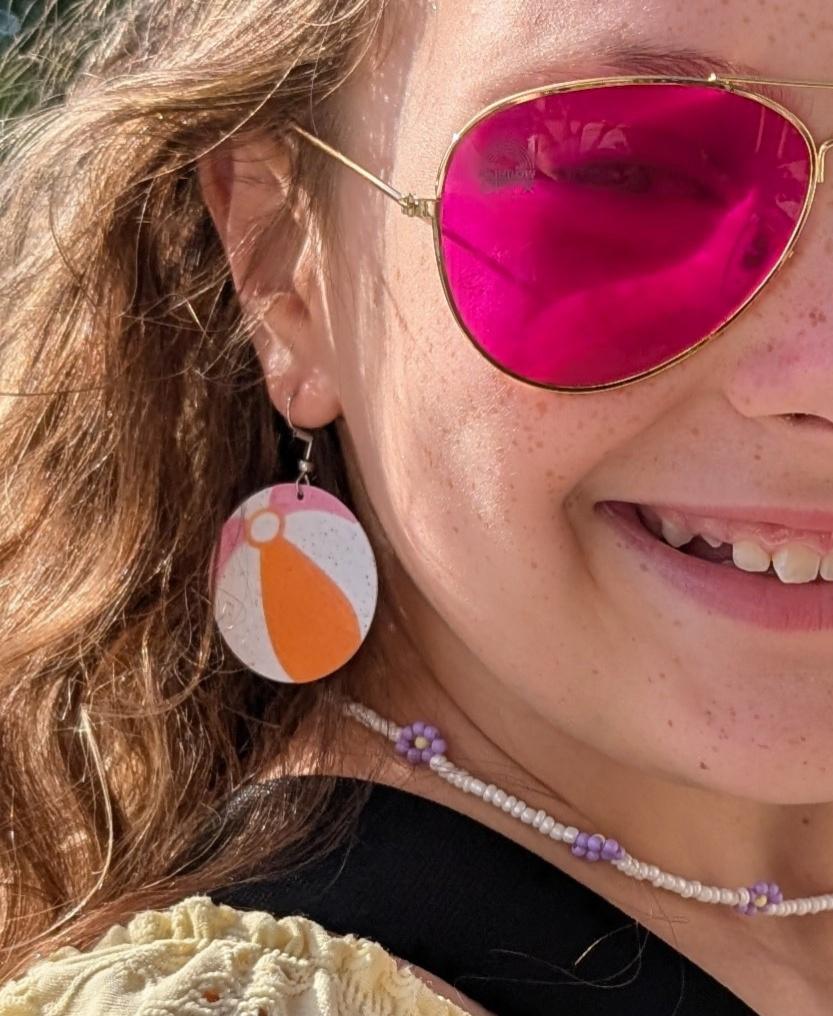 Beach Ball Filament Change Earrings - 4 color dangling earrings, easy print for summer jewelry fun  3d model