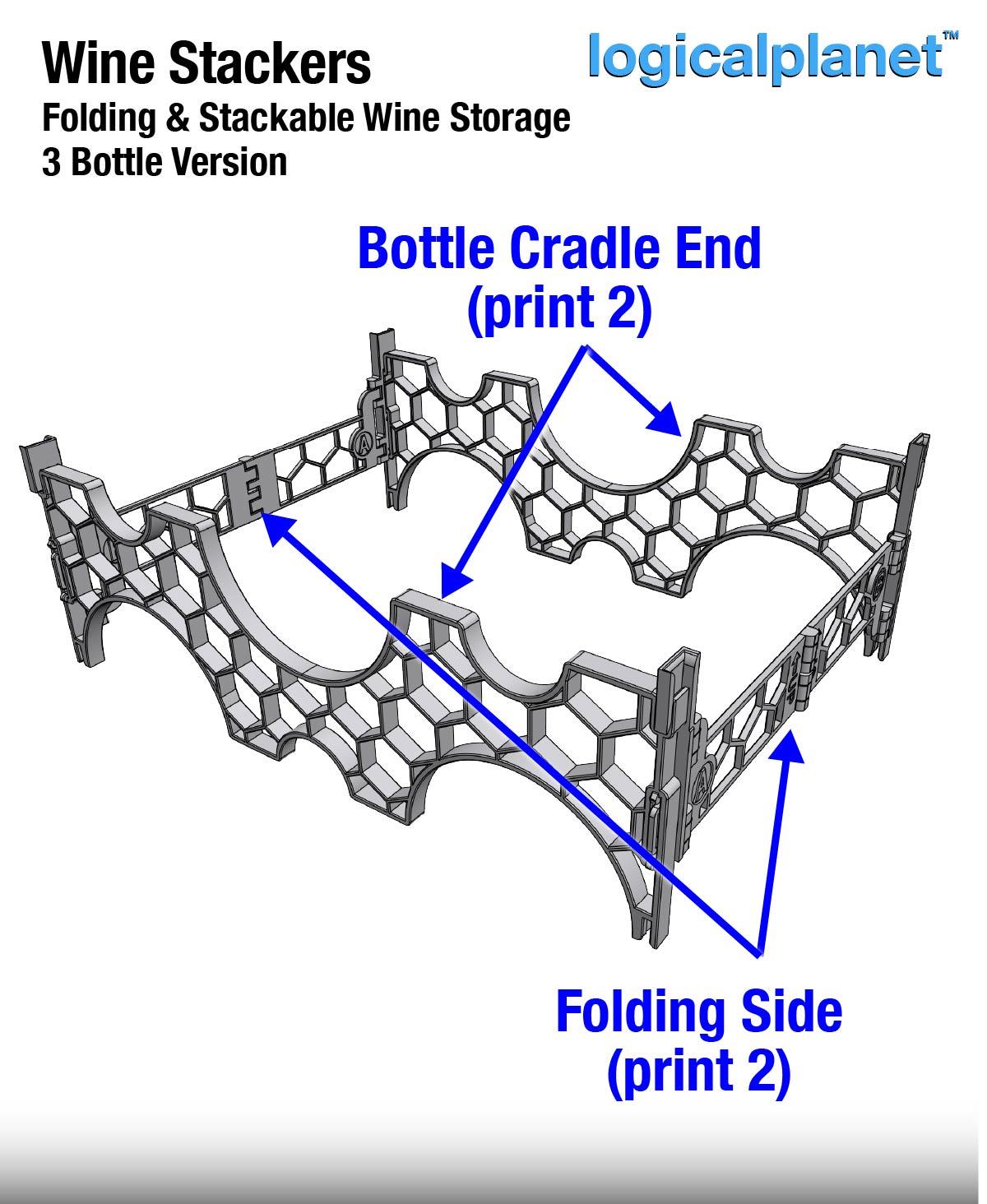 Wine Stackers, 3-Bottle per Layer Version 3d model