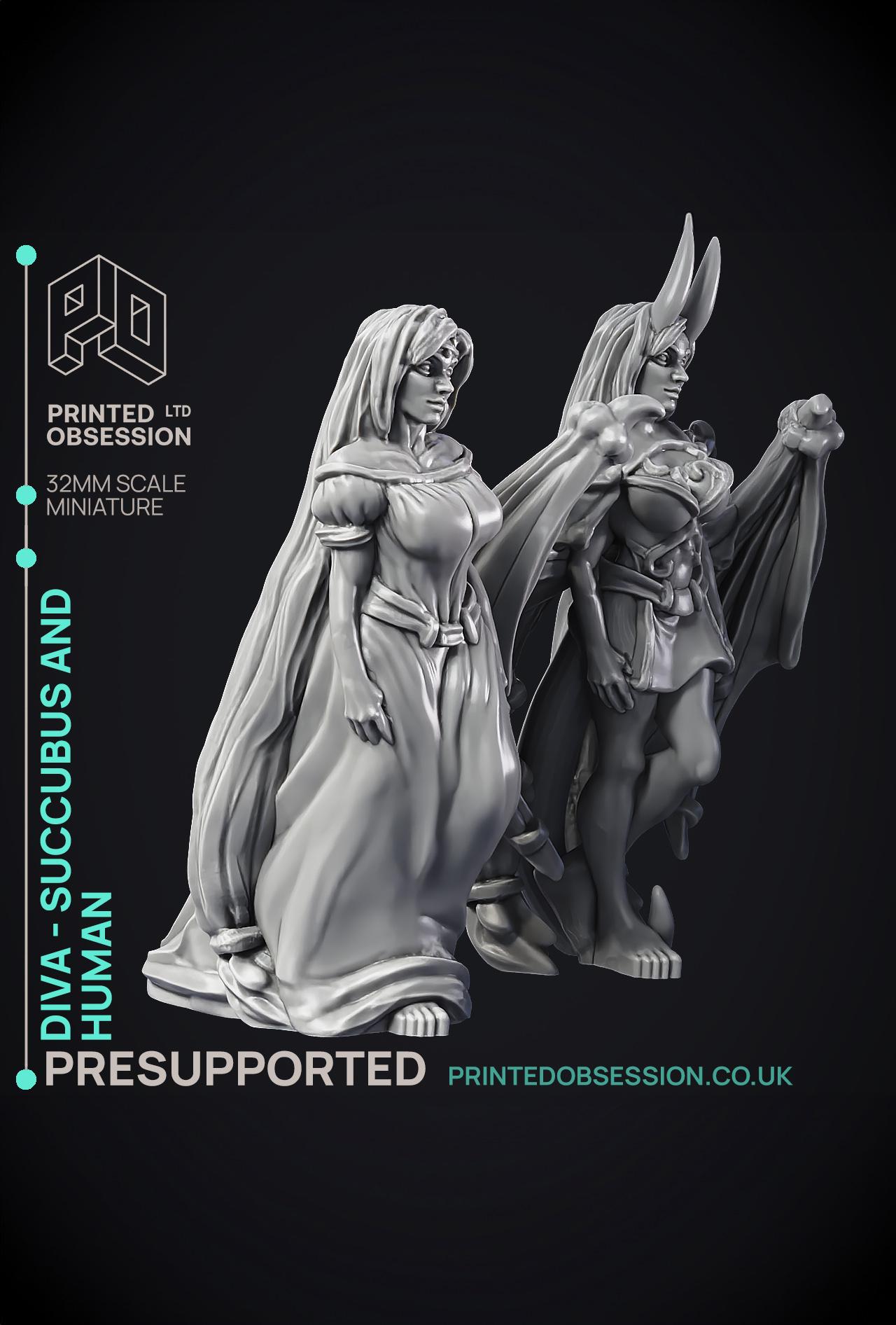 Succubus & Human 'Diva' - 2 Models - PRESUPPROTED - Hell Hath No Fury - 32mm scale  3d model