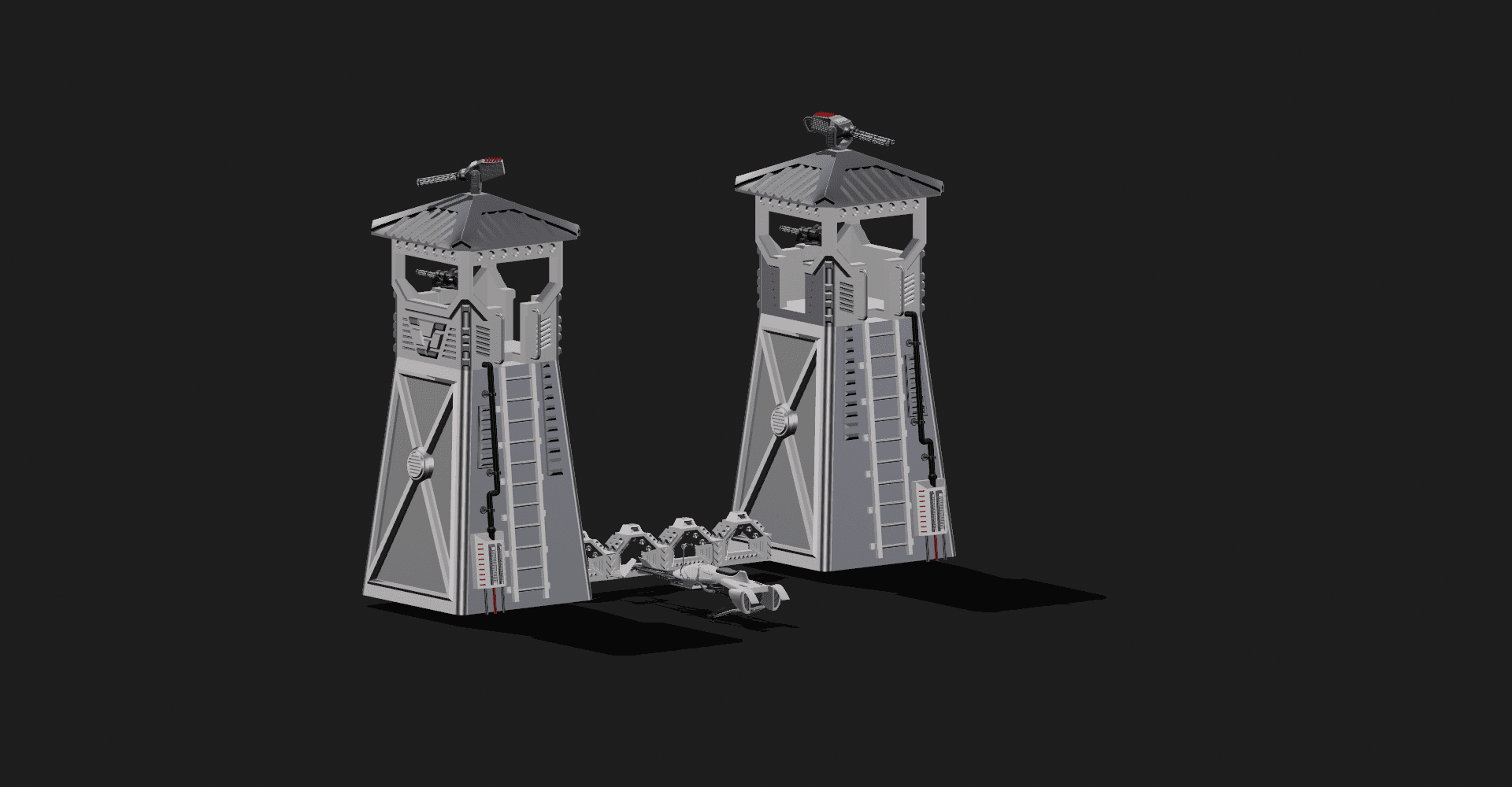 3D Mech twin Scifi towers.step 3d model