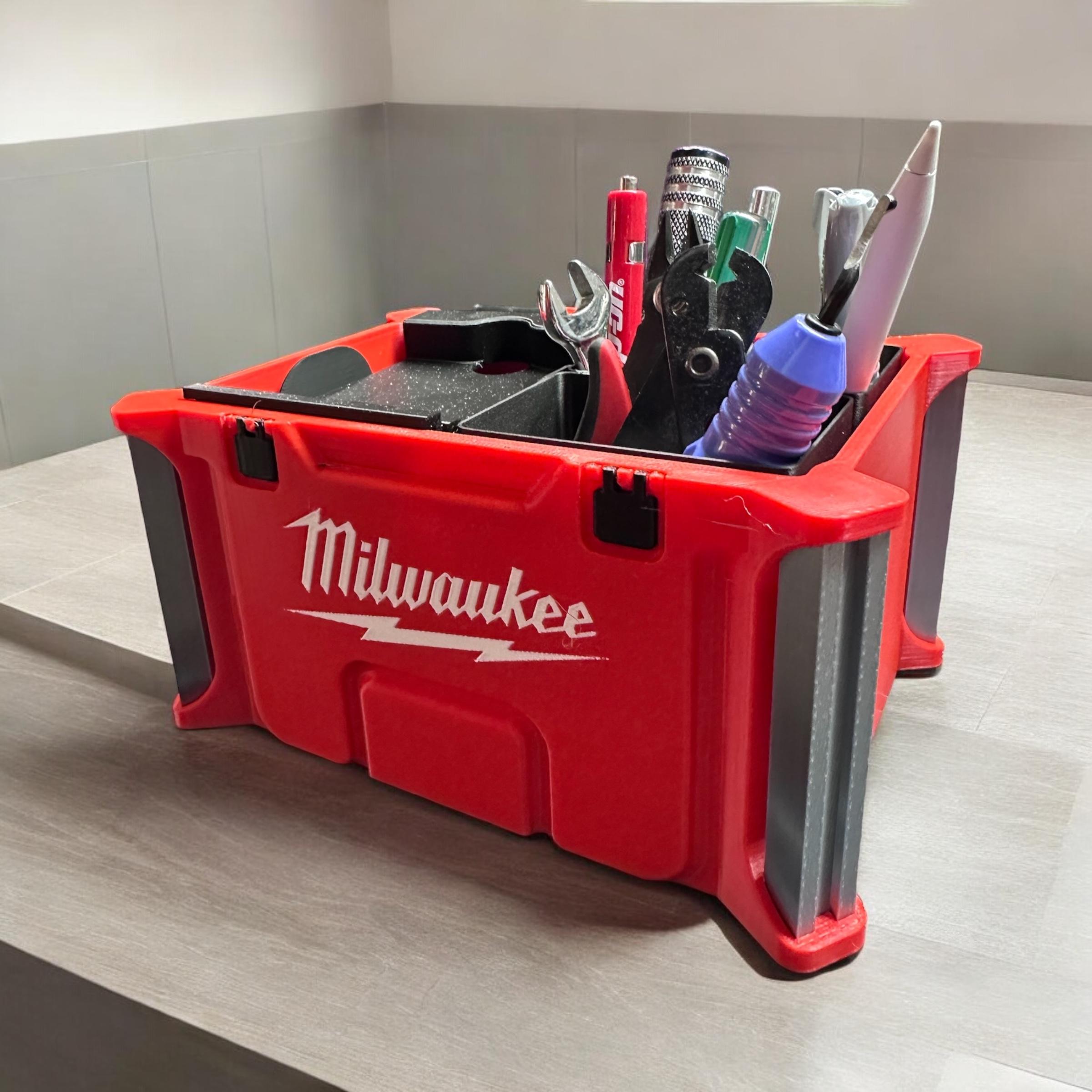 Milwaukee Desk Organizer - Packout style desk organizer with inserts, lid, and single color option 3d model