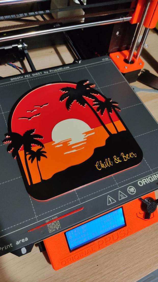 Palm tree plate with the phrase 'chill & beer' 3d model