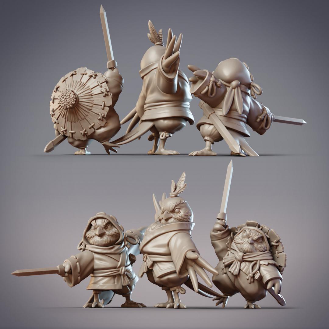 Sparrow Warrior Trio - Hiina, Ishi, & Tome, Yosuzume Mercenaries (Pre-supported) 3d model