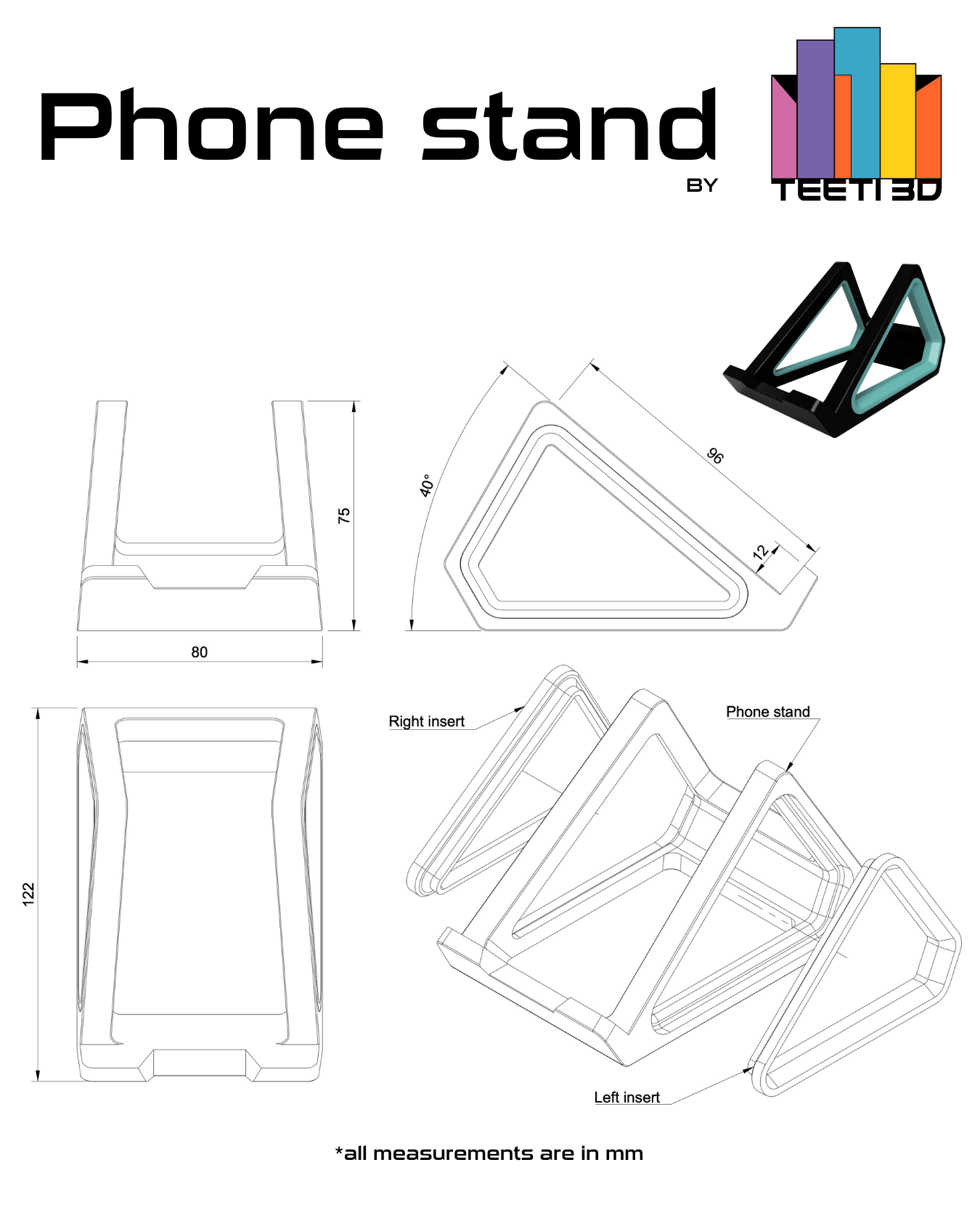 Phone stand 01 by TeeTi3D 3d model