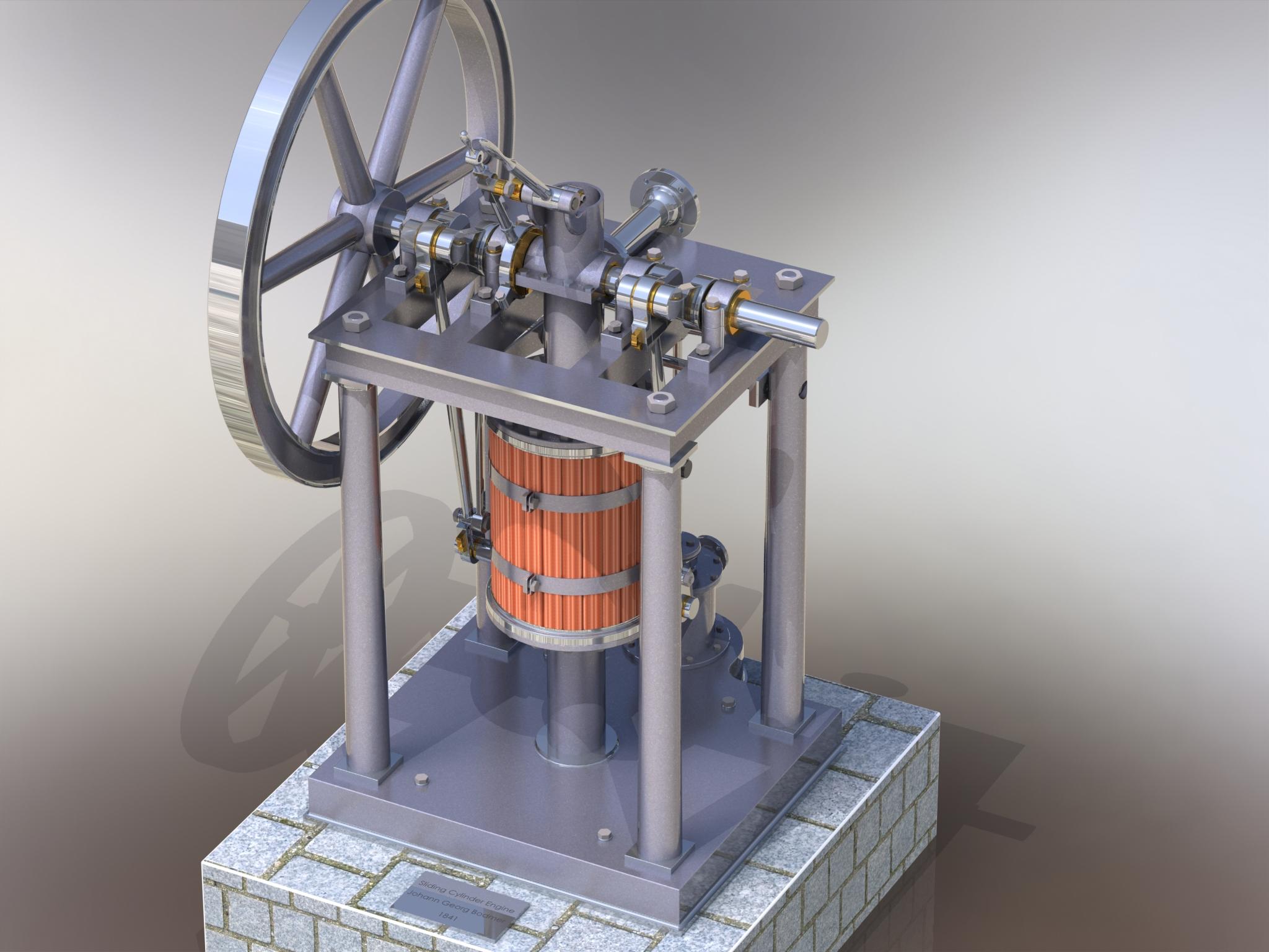 Steam Bodmer Sliding Cylinder Engine (Motor de Cilindro Deslizante Bodmer a Vapor) 3d model