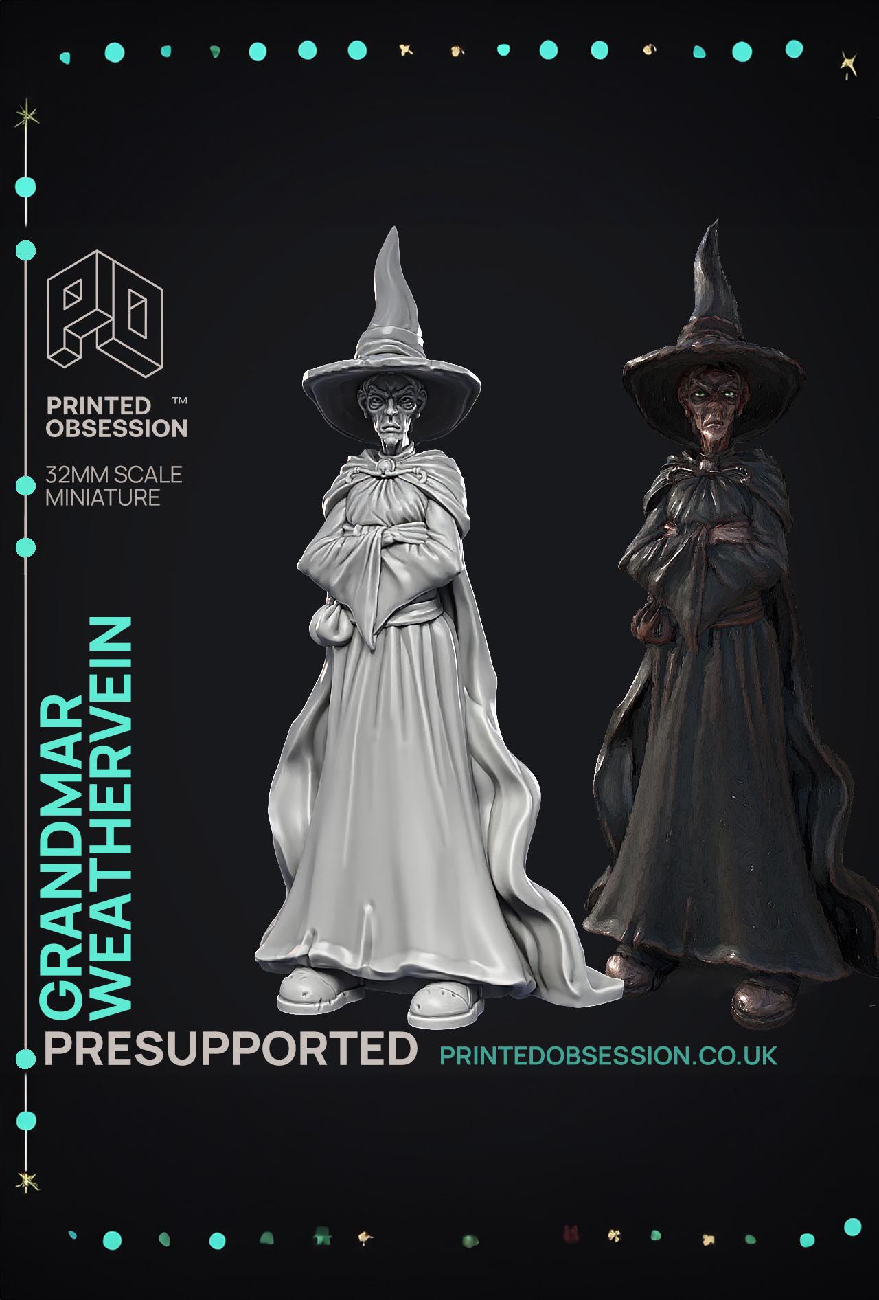 Grandmar Weathervein - Black Witch - PRESUPPORTED - Illustrated and Stats - 32mm scale 3d model
