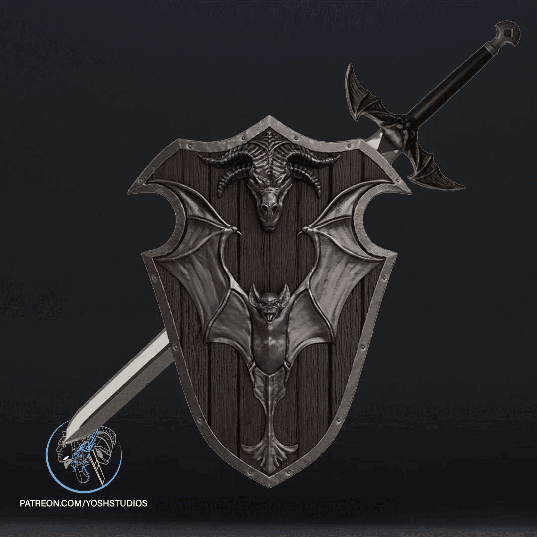 Medieval Vigilante Sword and Shield 3d Print File ST 3d model