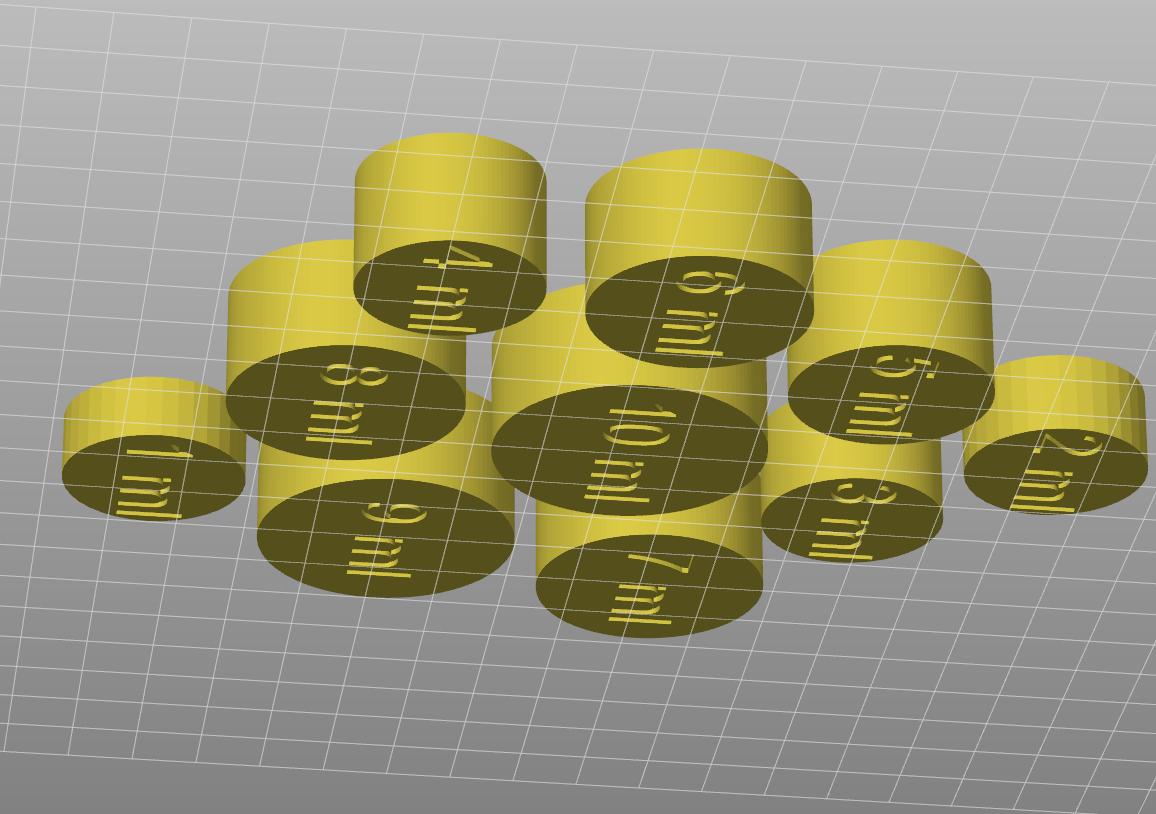 Mini measuring cups (1 ml to 10 ml) 3d model