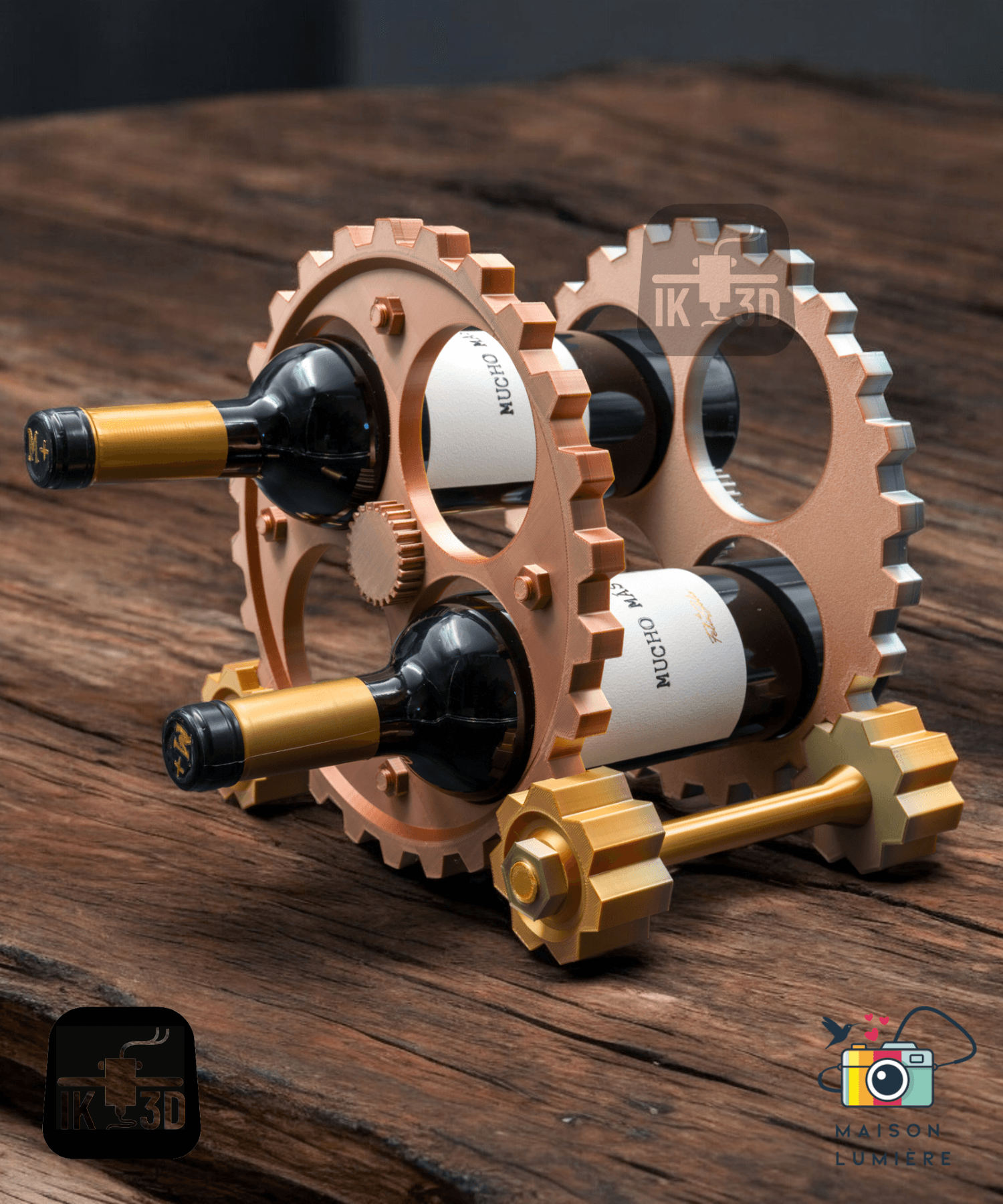 Steampunk Gears Wine Rack / Easy Print 3d model