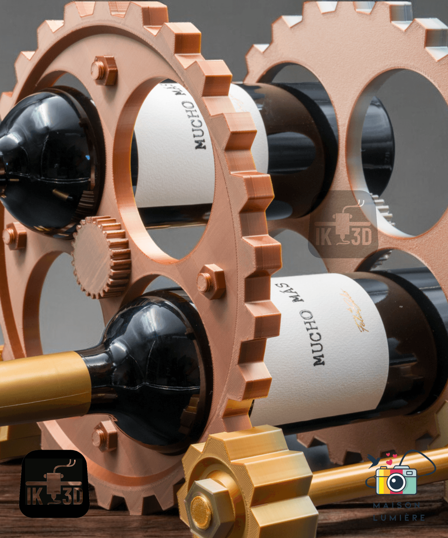 Steampunk Gears Wine Rack / Easy Print 3d model