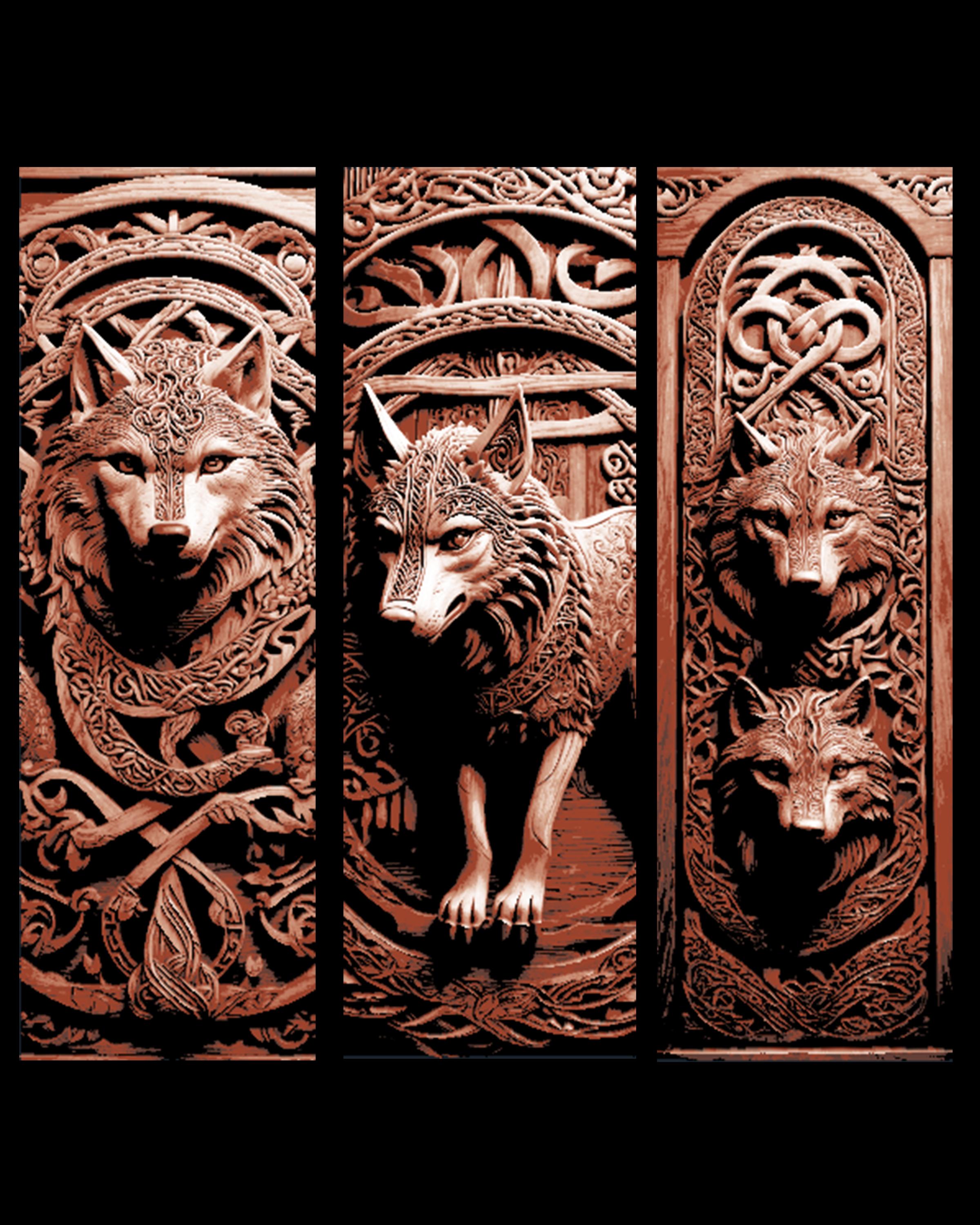 Celtic knot carvings celebrating the Mystical Wolf - Set of 3 Bookmarks 3d model