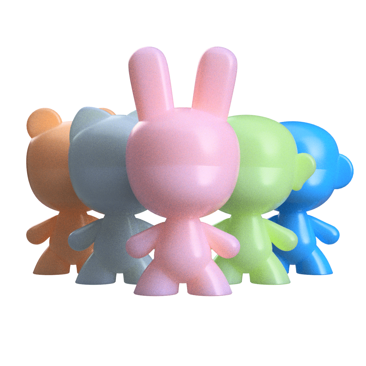 3D Printable Art Toy Figures Set - Bunny, Cat, Bear, Monkey, Human - For Commercial or Personal 3d model
