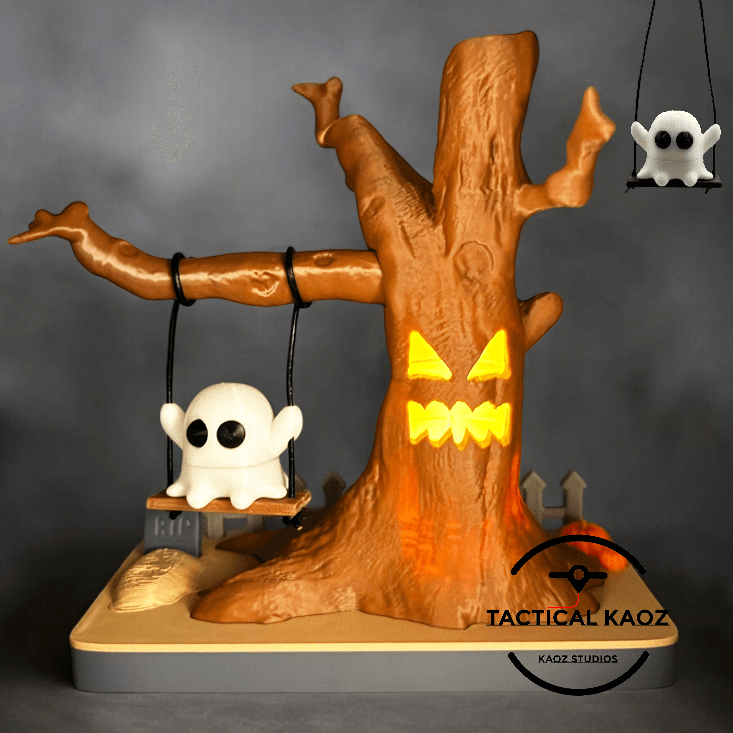 Graveyard Play Time - Ghost on Swing With Spooky Tree - Tealight Multi Part Model 3d model