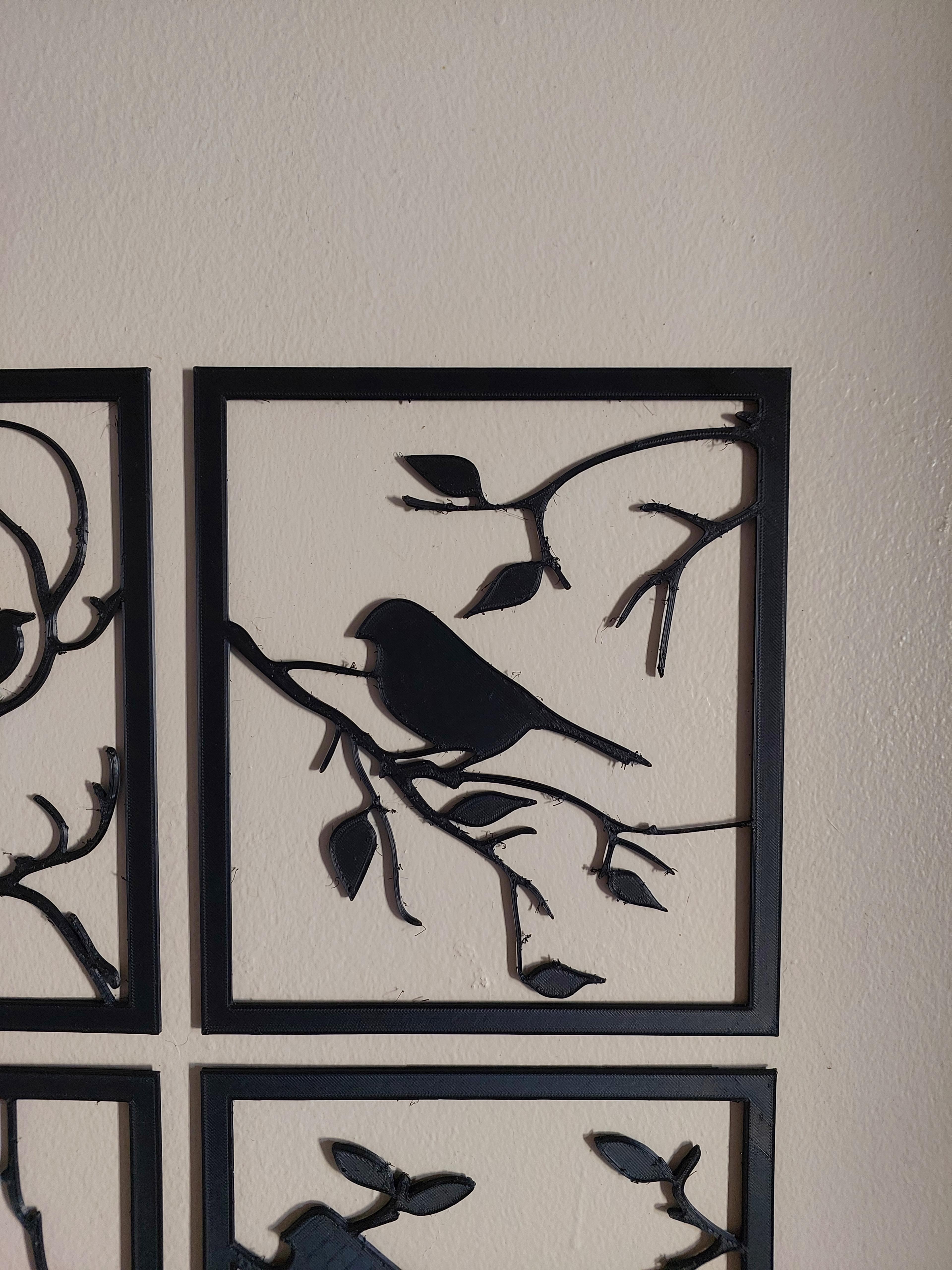Birds on branches, 4 Piece wall art 3d model