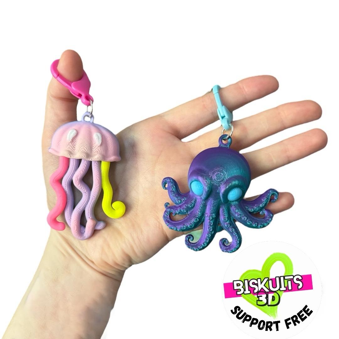 Octopus & Jelly Fish keychain 3d model