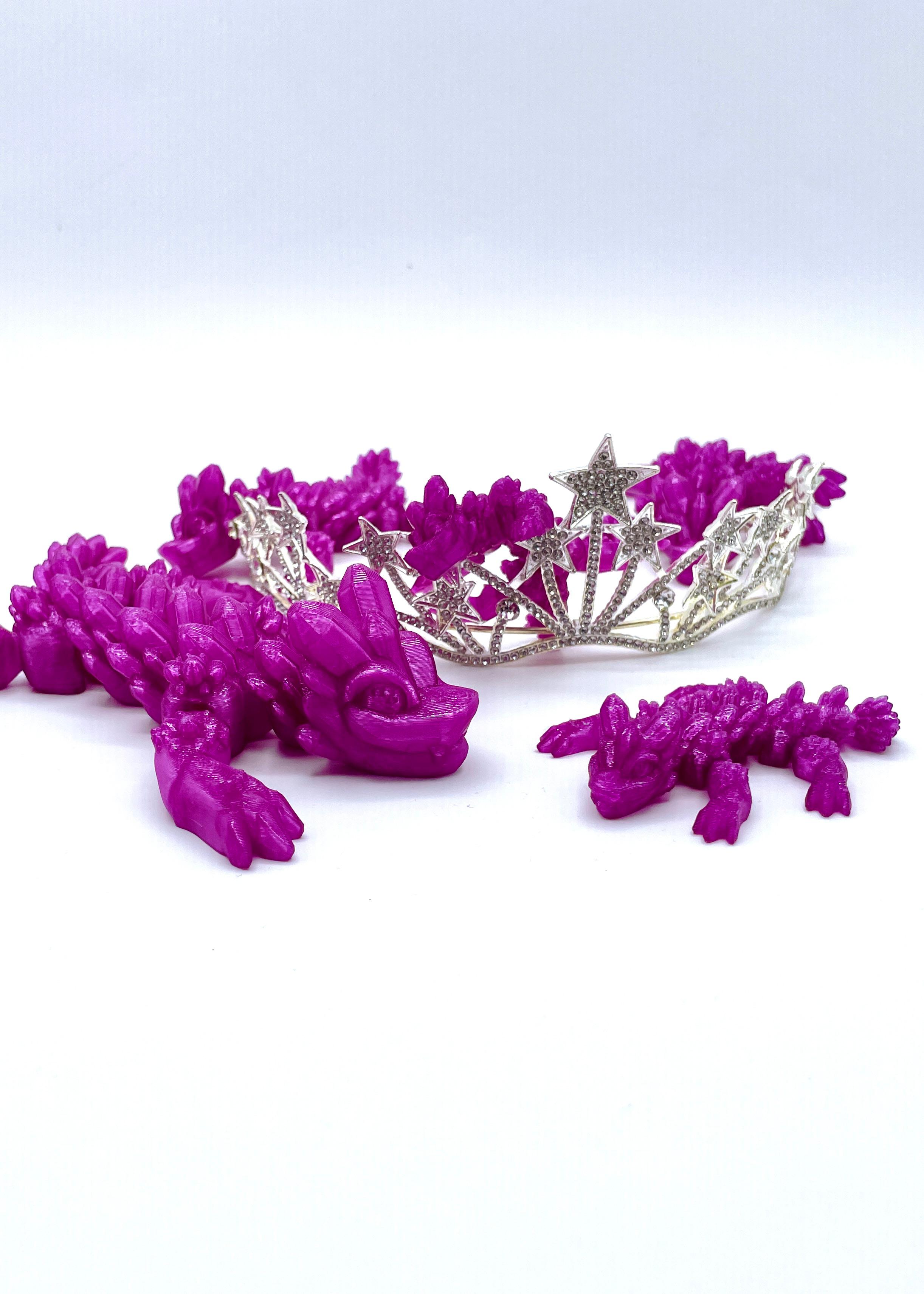 Articulated Dragon - Baby Amethyst Dragon - Perfect Print Bed Purple Crystal PLA! - 3d model