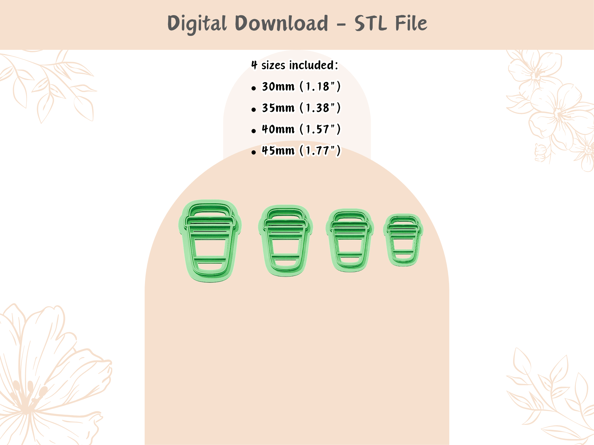 Coffee Cup Clay Cutter for Polymer Clay | Digital STL File | Clay Tools | 4 Sizes Fall Clay Cutters 3d model