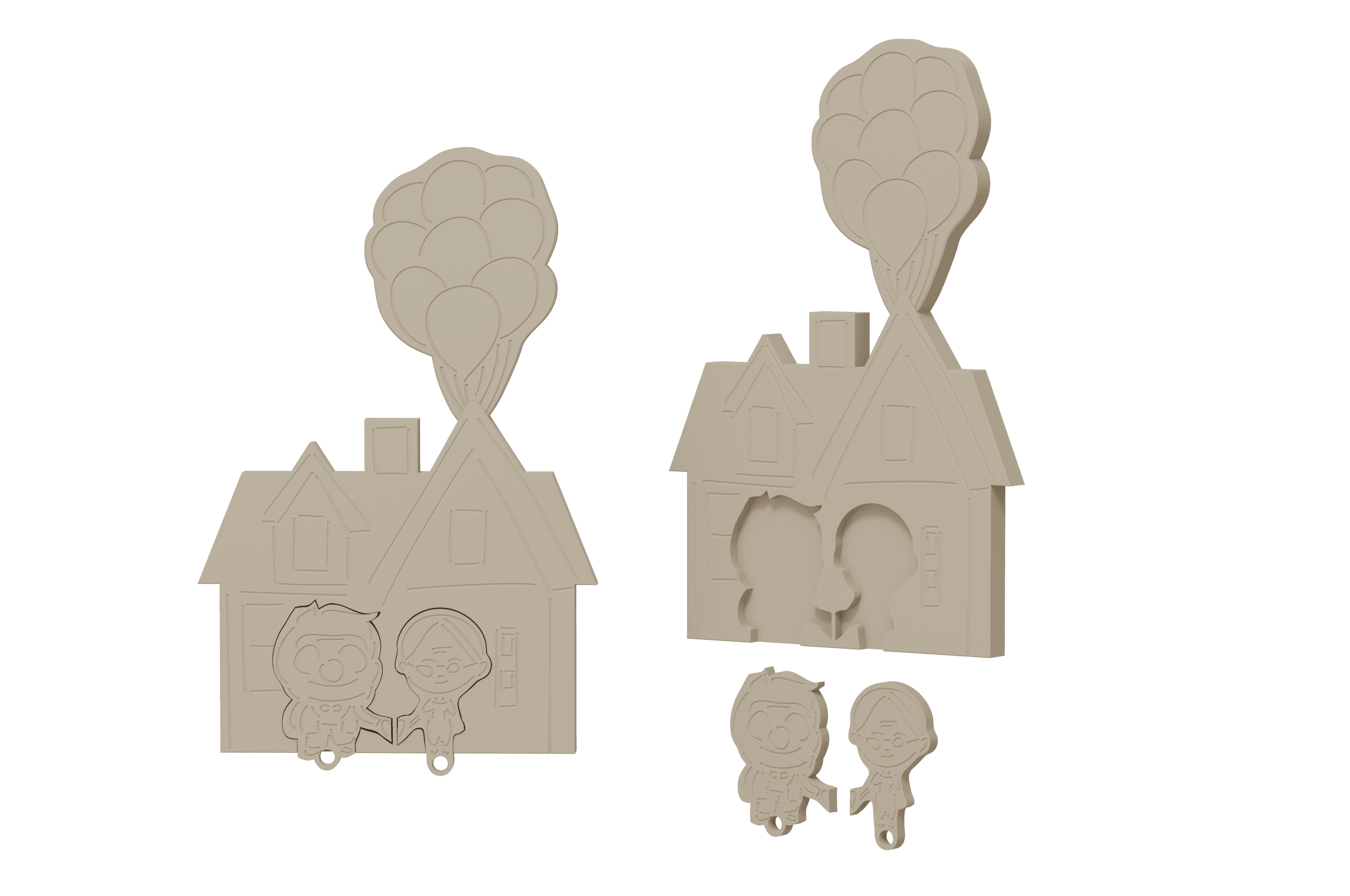 Up House Key Chain and Key Hanger 3d model