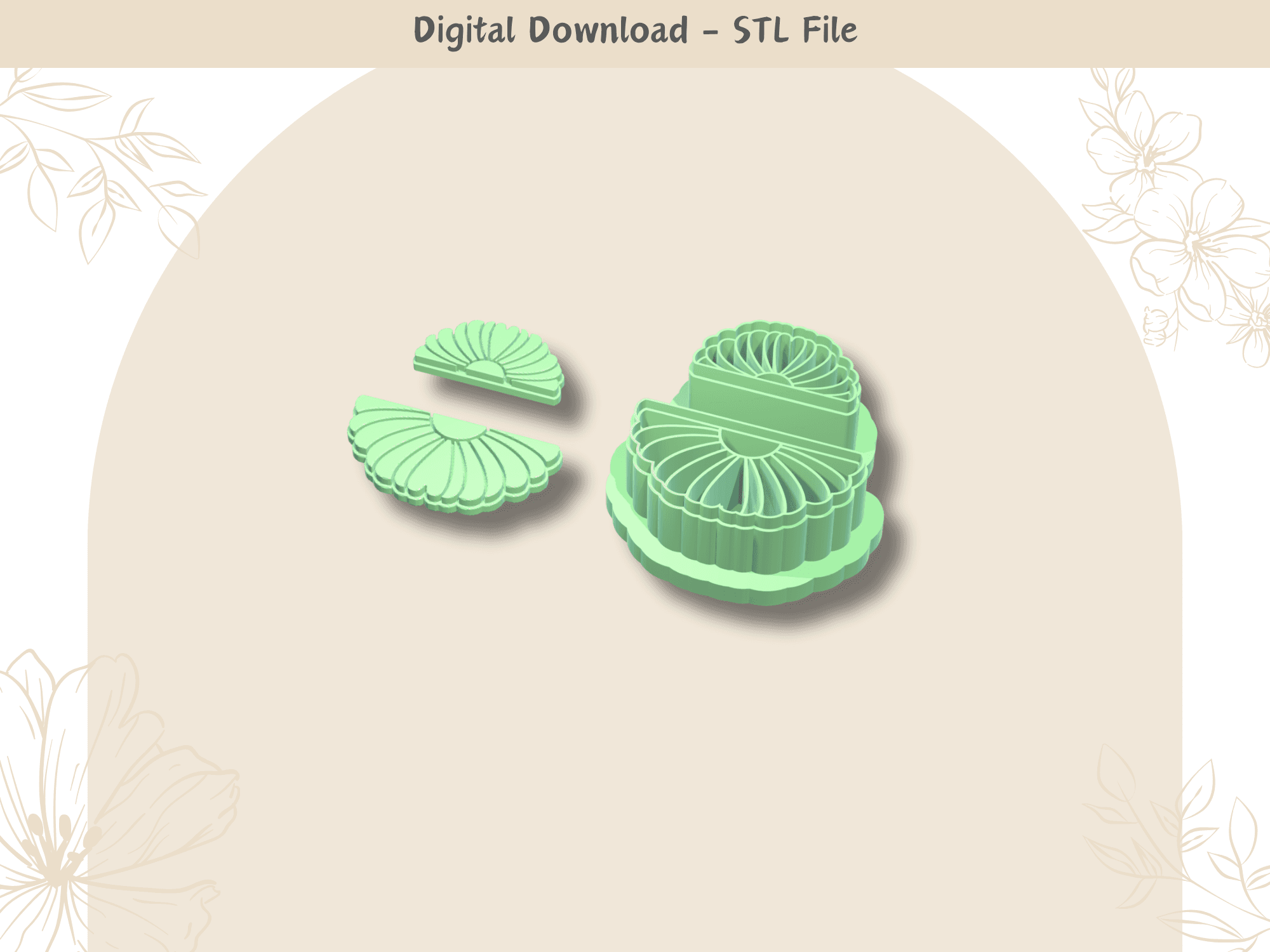 Split Flower 2 parts Cutter for Polymer Clay | Digital STL File | Clay Tools | 4 Sizes Summer Clay C 3d model