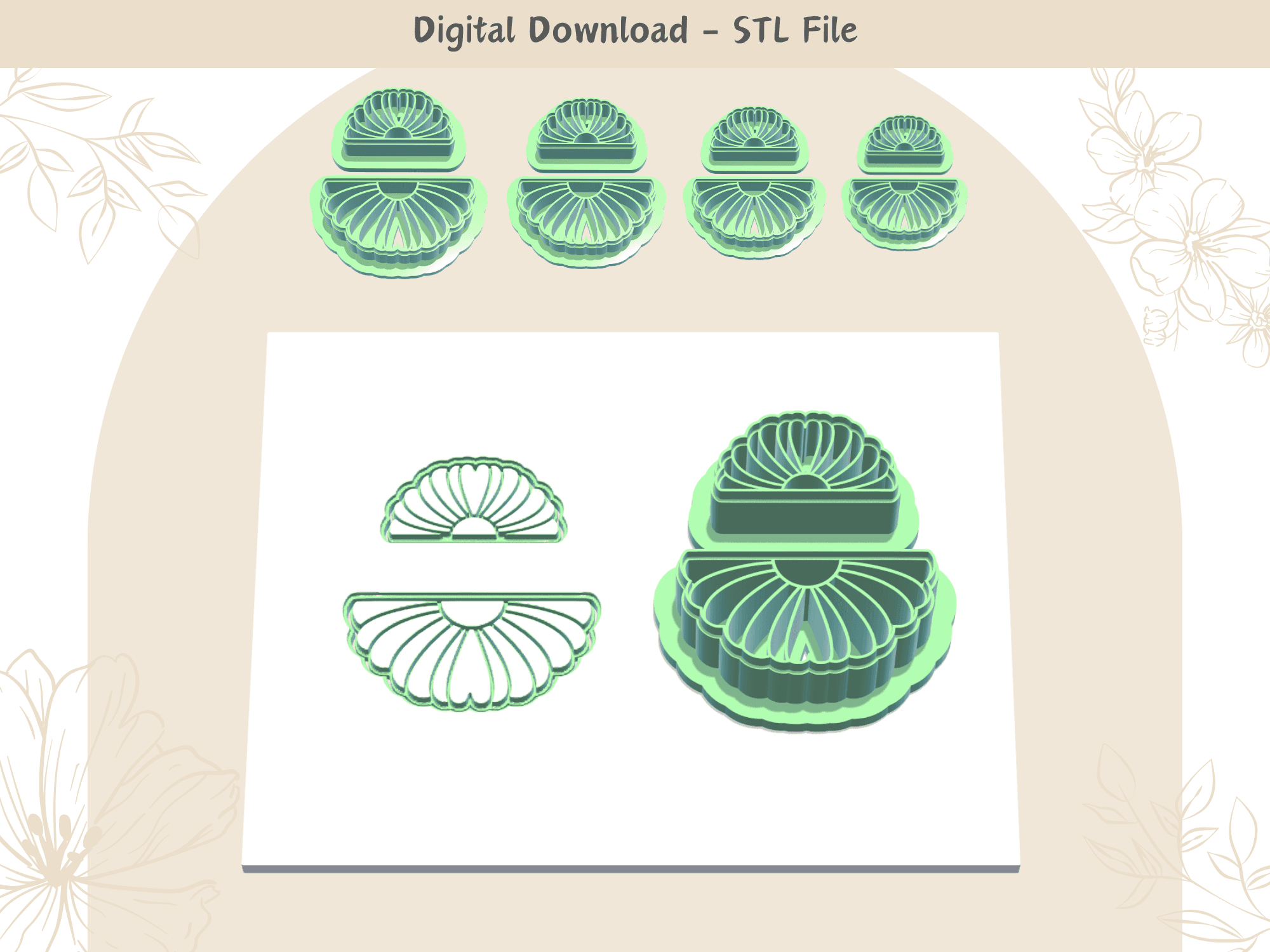 Split Flower 2 parts Cutter for Polymer Clay | Digital STL File | Clay Tools | 4 Sizes Summer Clay C 3d model