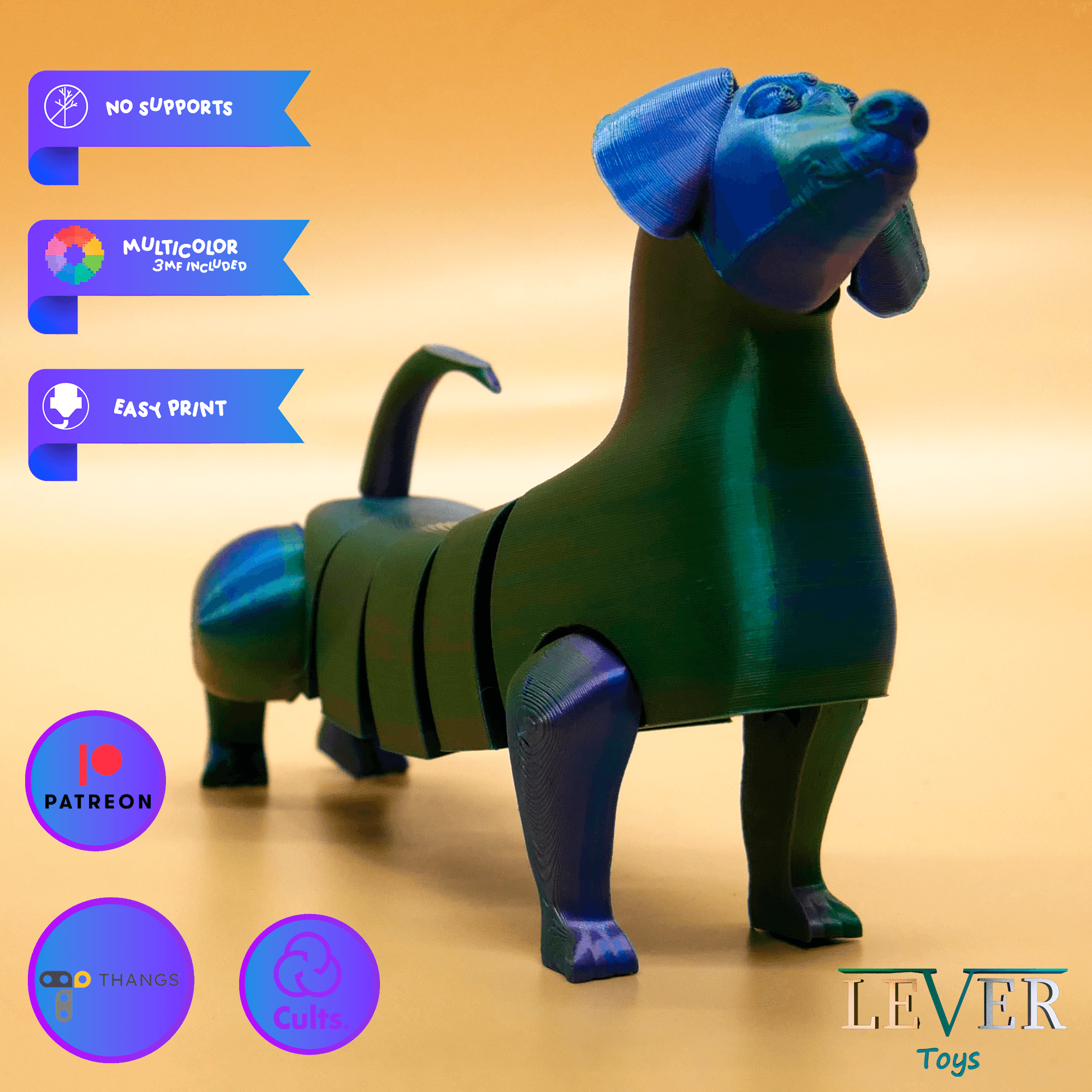 CUTE FLEXI DACHSHUND (ARTICULATED) PRINT-IN-PLACE LEVER TOYS 3d model