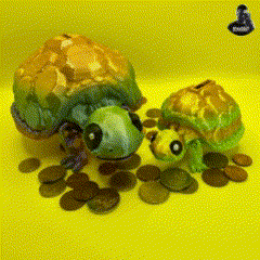 Cute Turtle Piggy Bank - Money Box  - No Supports - Flexi - almost Print in Place 3d model