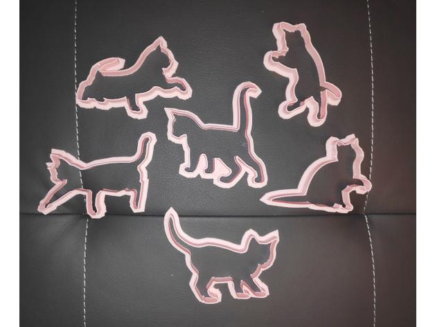 Thinner cat cookie cutters - 6 pack 3d model