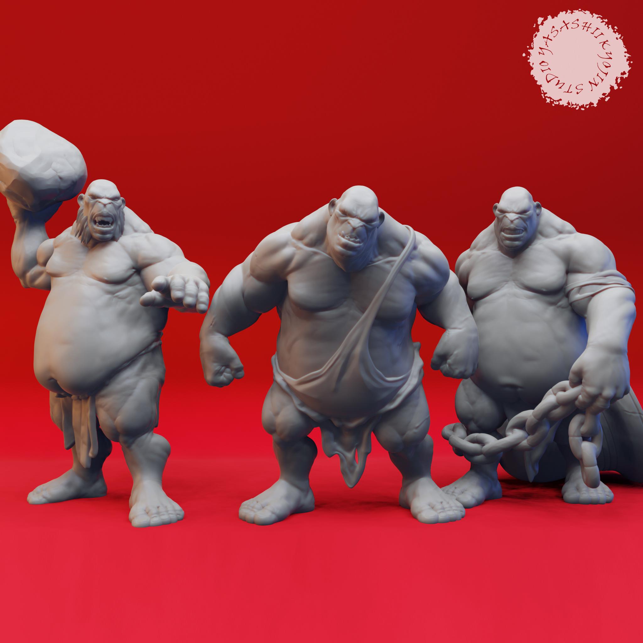 Ogre Warband - Tabletop Miniatures (Pre-Supported) 3d model
