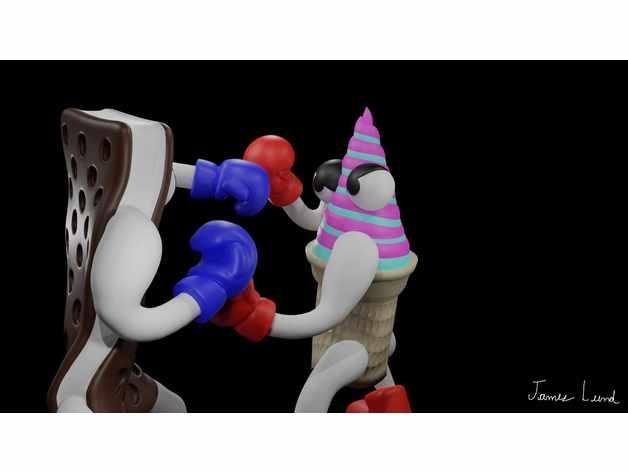 Ice Cream Boxing: Sandwich VS. Cone 3d model