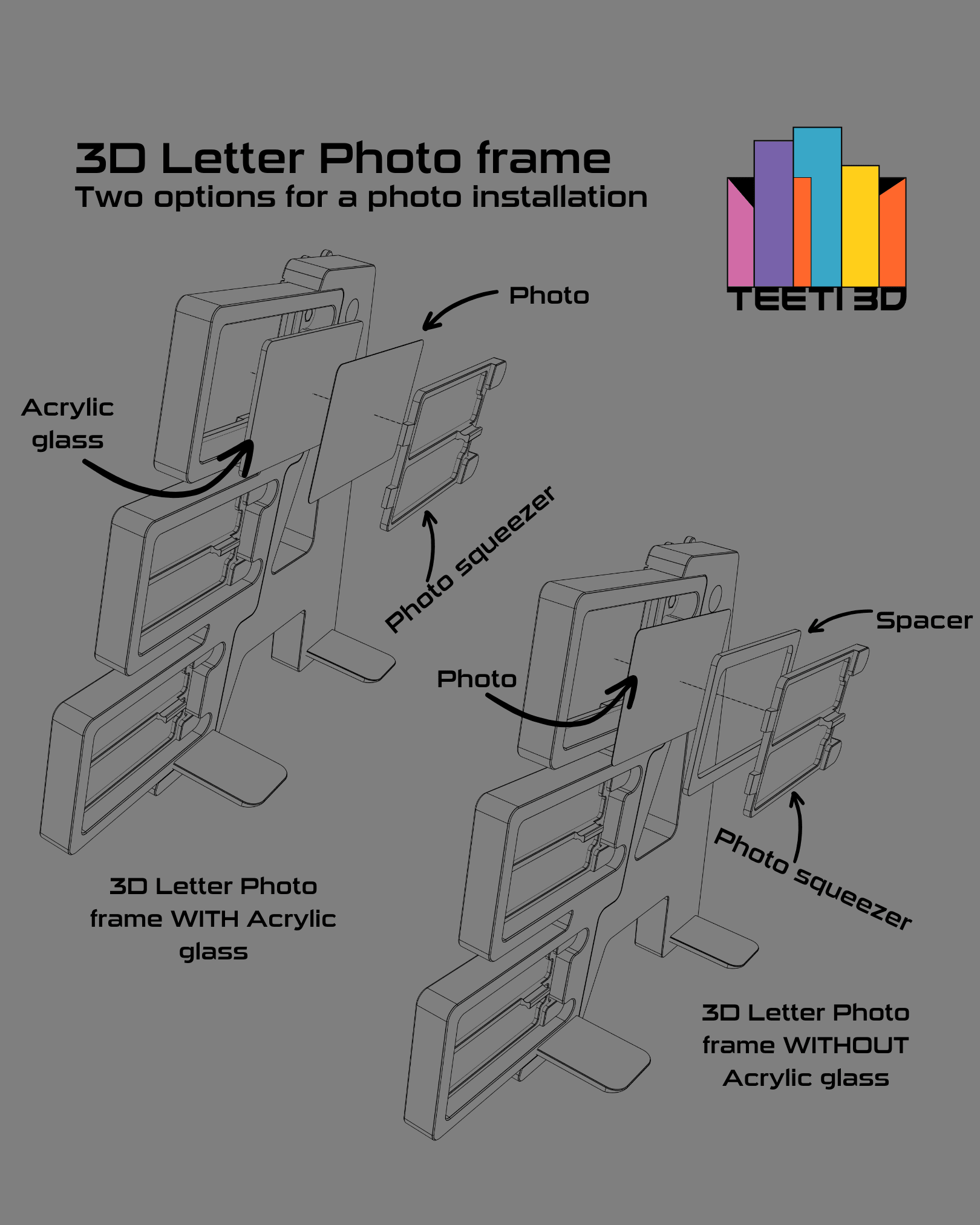 3D Letter "H" with Photo Frame 3d model